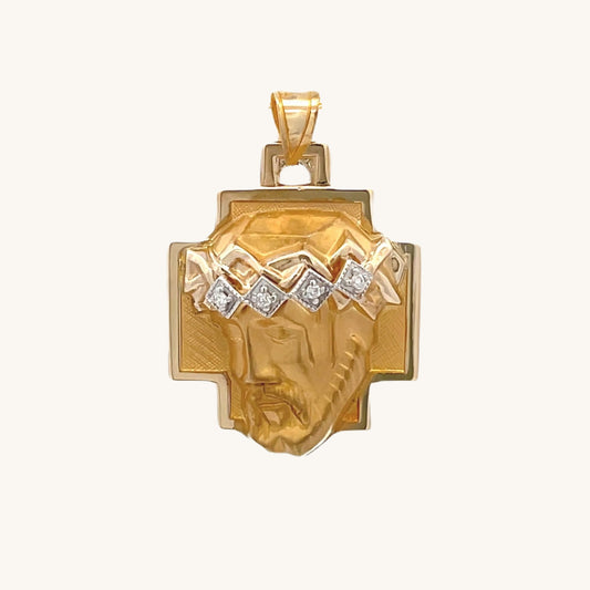 14K Yellow Gold Diamond L Christ Head pendant only main image