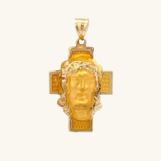 14K Yellow Gold Christ Head Pendant L