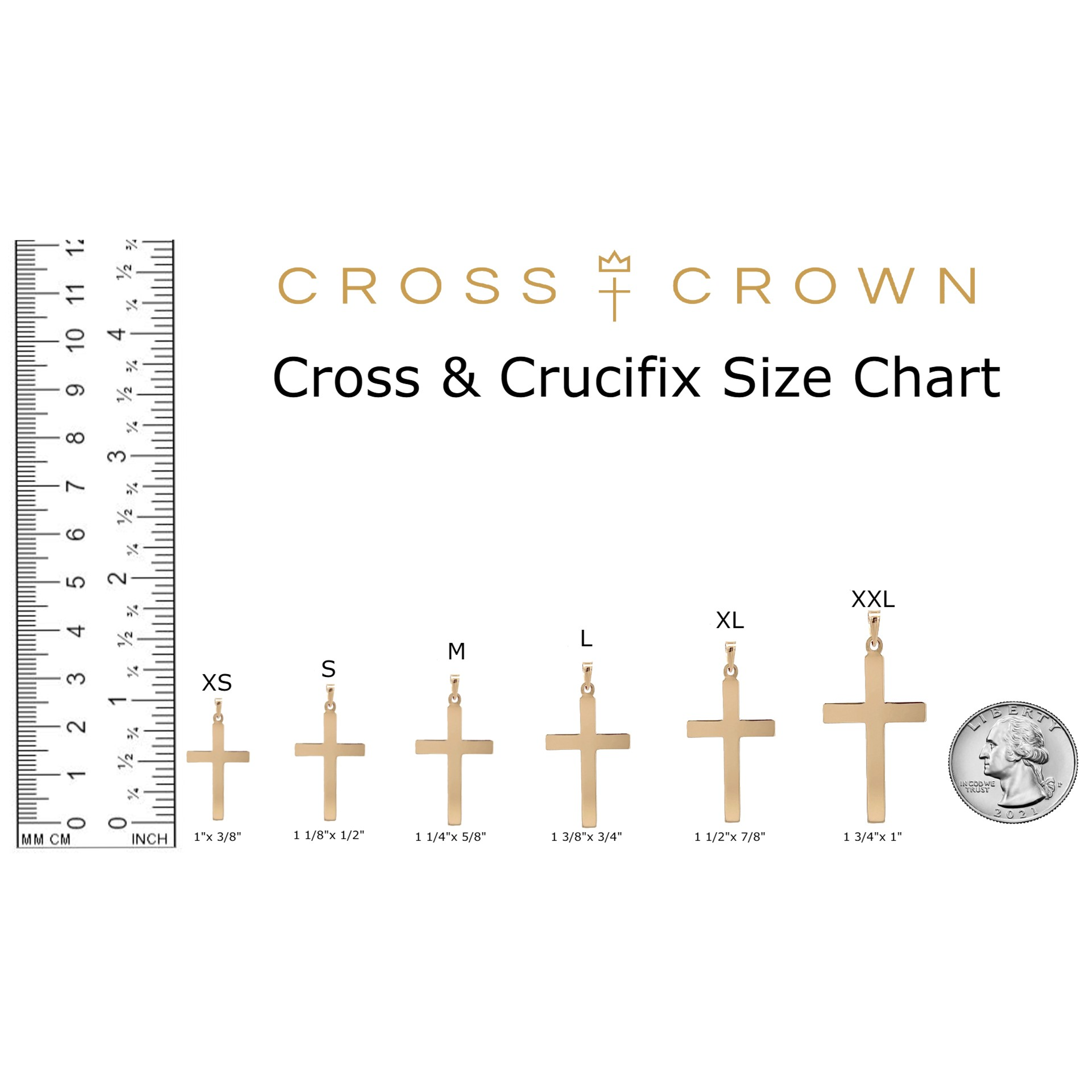 size_chart 14K Yellow White Gold Orthodox Cross XXL L M S