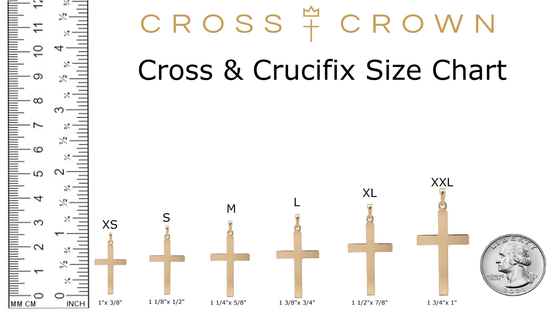 size_chart 14K Yellow Gold Cross S M