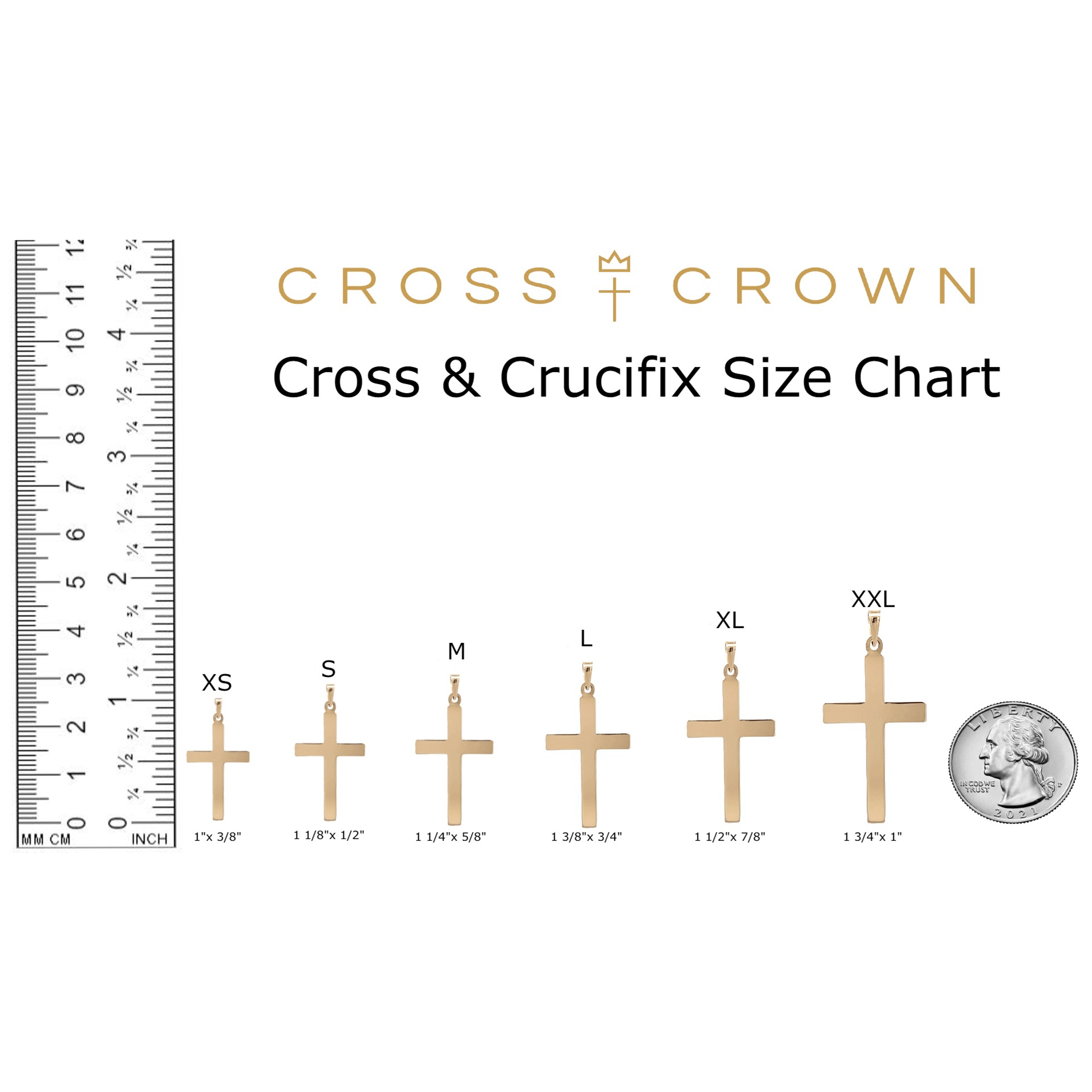 size_chart 14K Yellow White Gold 5 Diamond Cross M