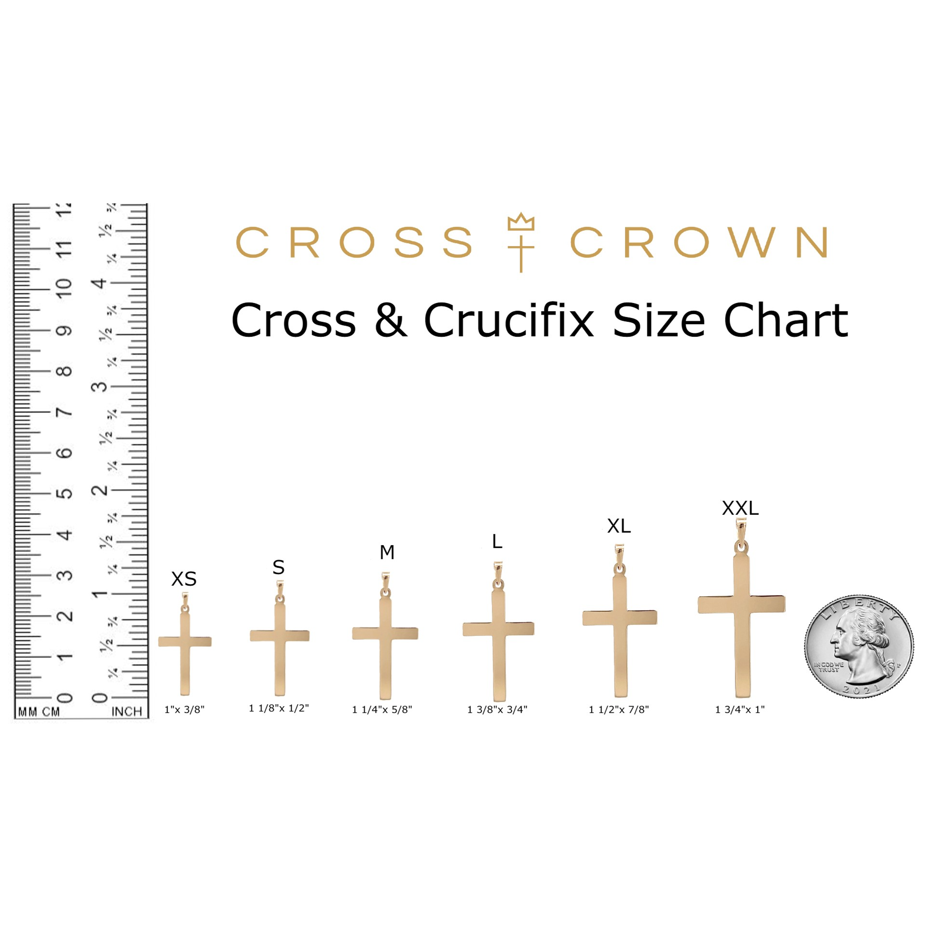 size_chart Solid 14K Double Bonded Gold Fleur Cross pendant only L
