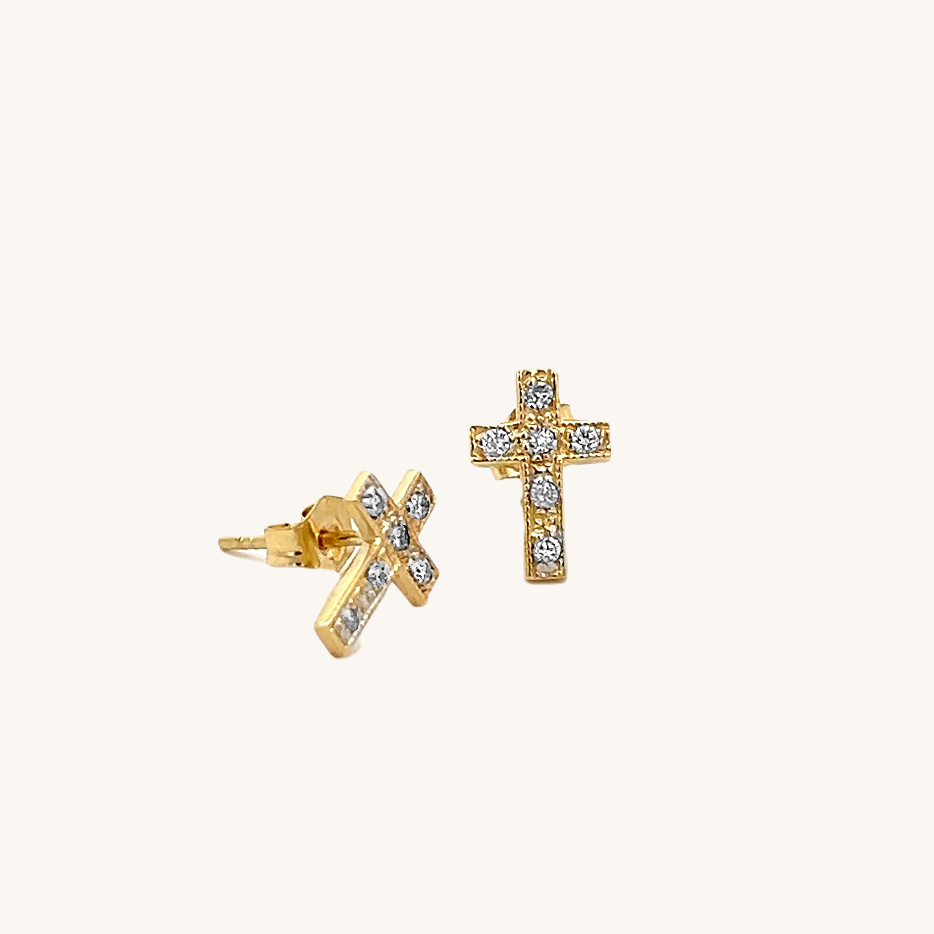 14K Yellow Gold .12ct Diamond Cross Earrings S