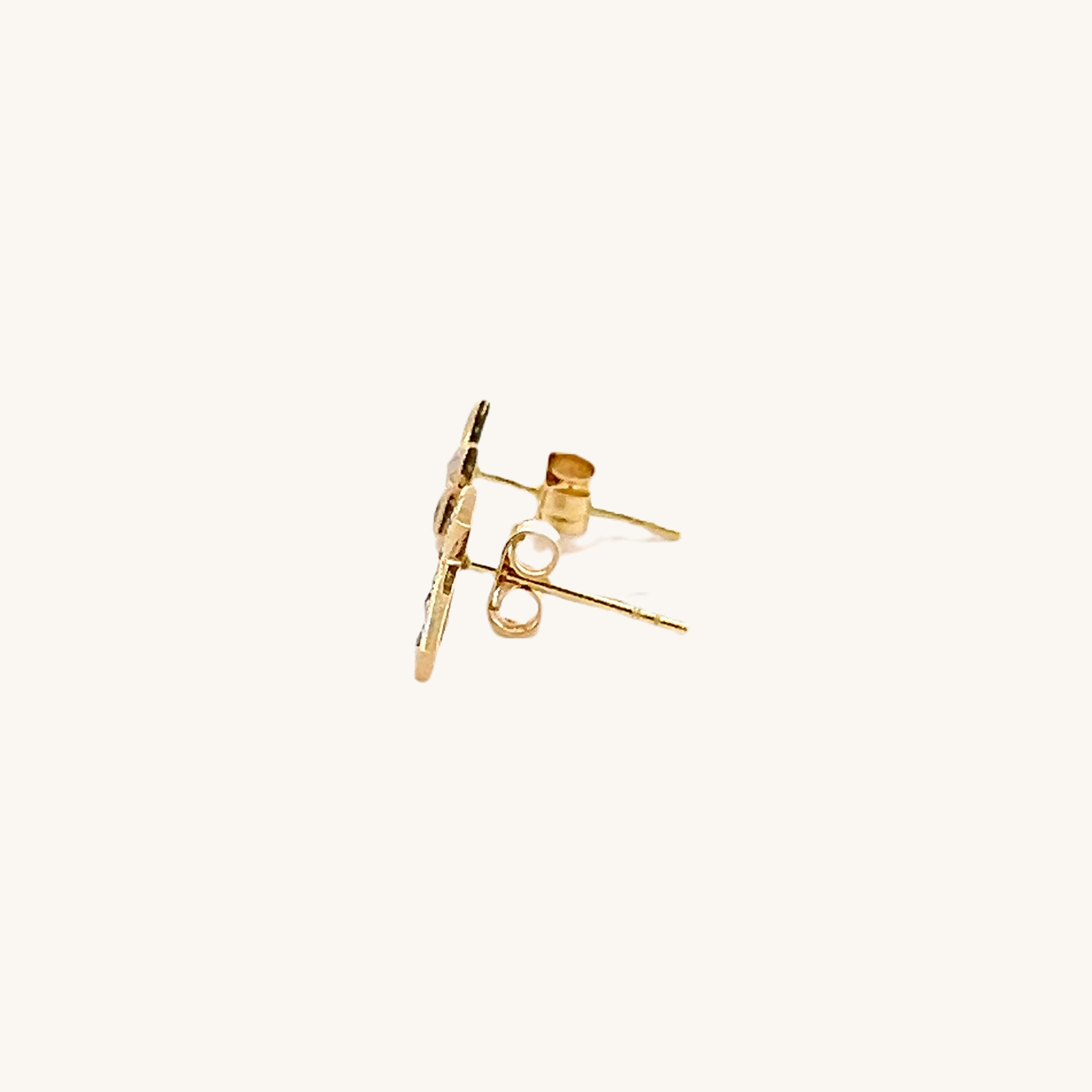 14K Yellow Gold .12ct Diamond Cross Earrings S