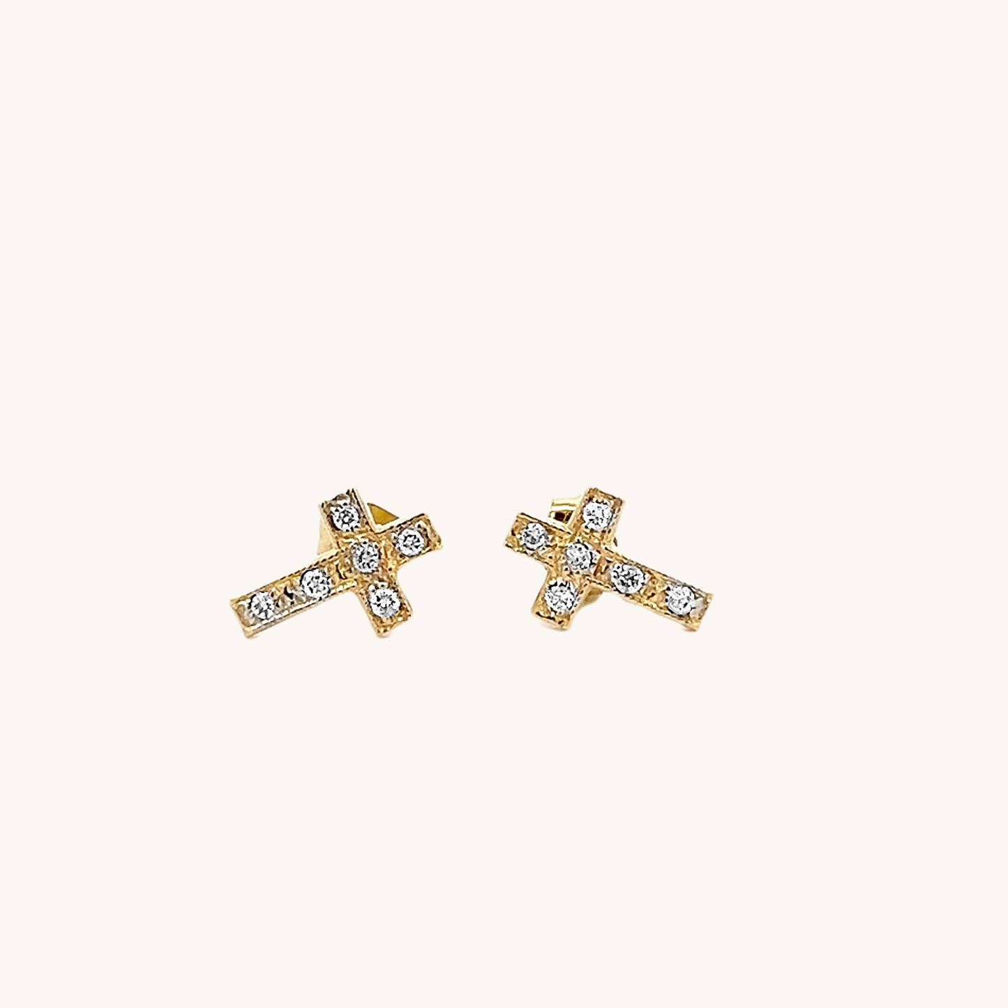 14K Yellow Gold .12ct Diamond Cross Earrings S