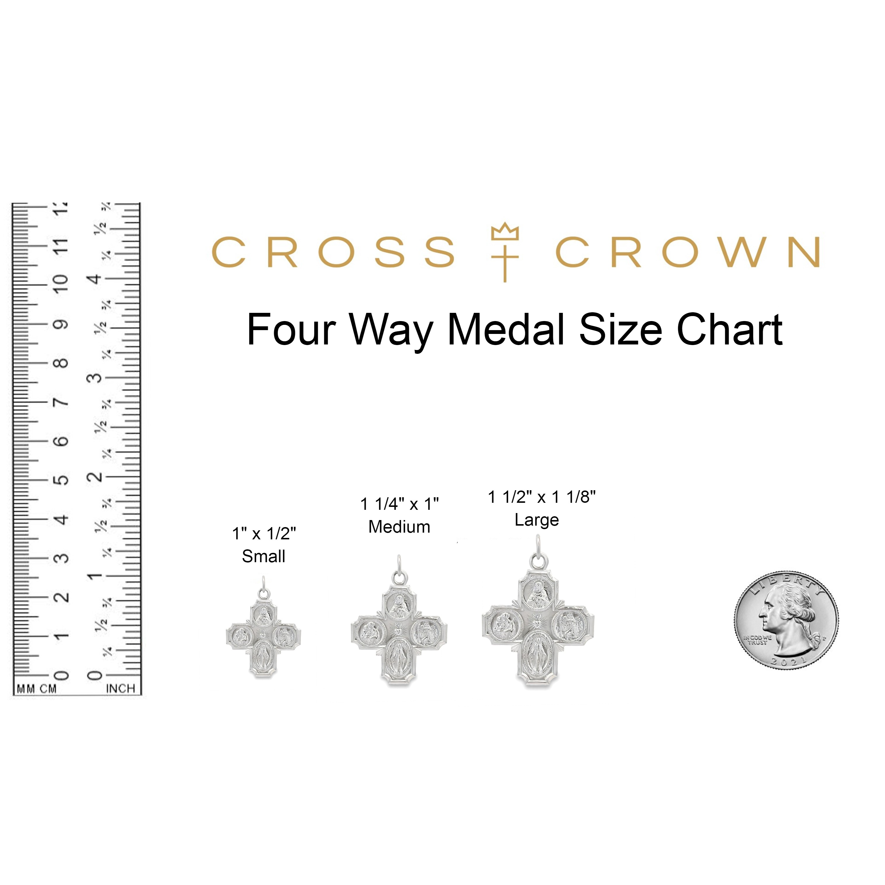 size_chart 14K Yellow White Gold Four Way Medal L M S