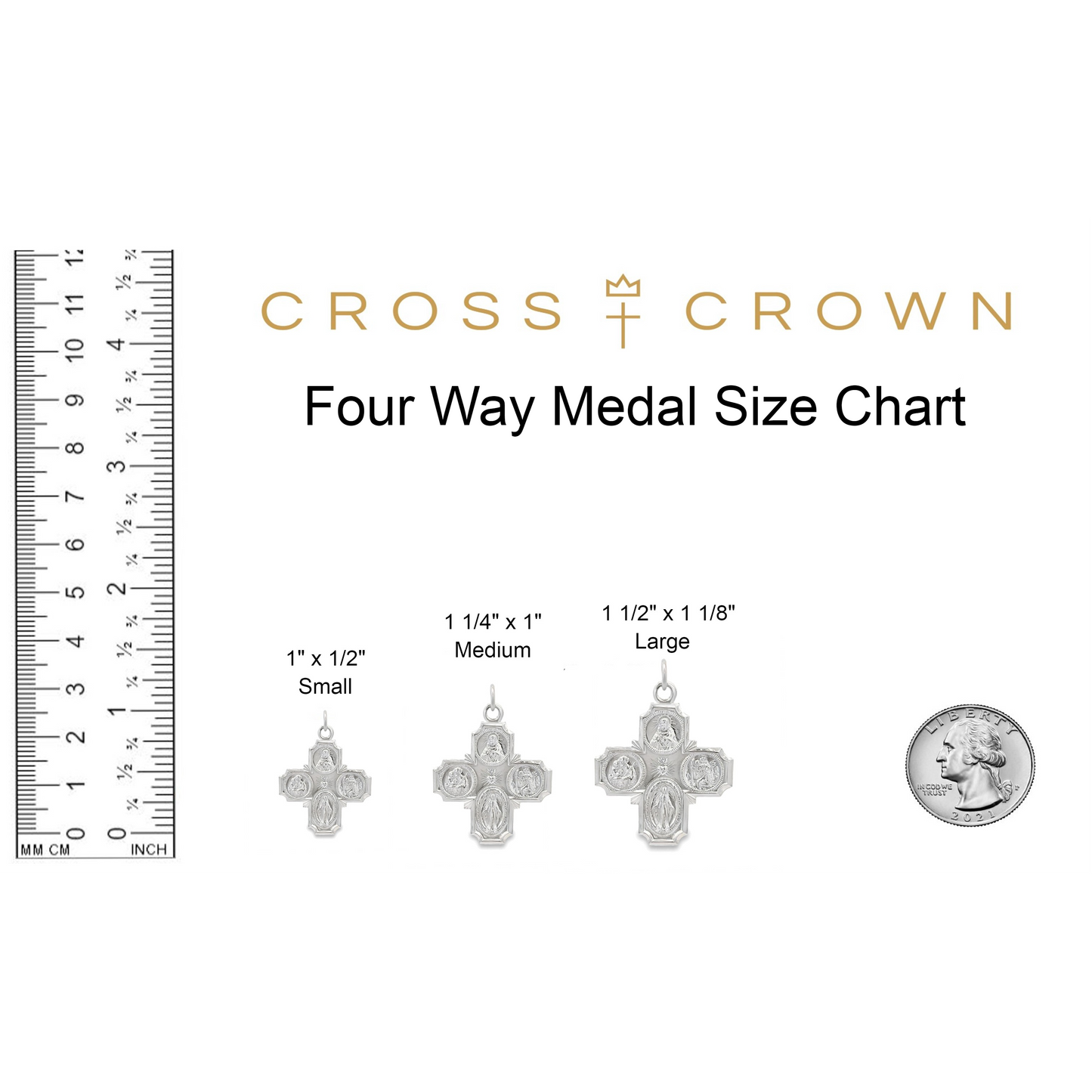 size_chart 14K Yellow White Gold Four Way Medal L M S