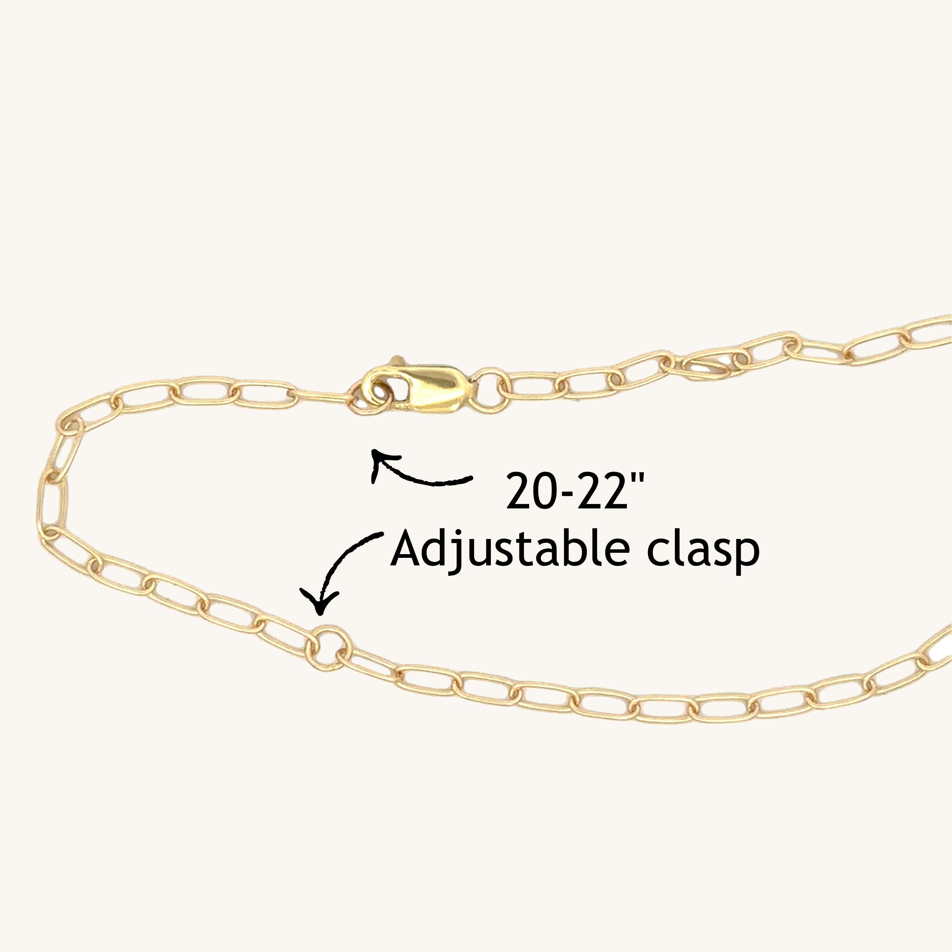 Solid 14K Double Bonded Gold 20-22" Adjustable paperclip chain yellow gold lifestyle lobster claw clasp