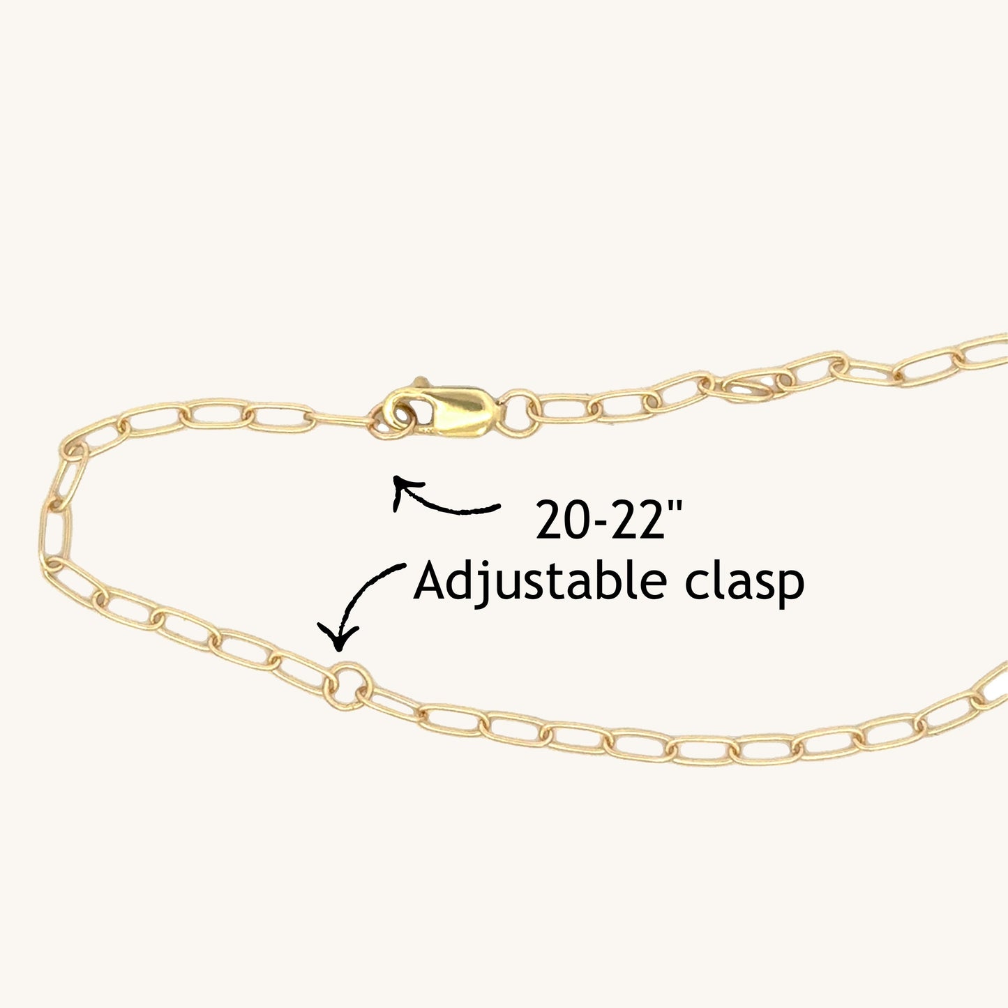 Solid 14K Double Bonded Gold 20-22" Adjustable paperclip chain yellow gold lifestyle lobster claw clasp