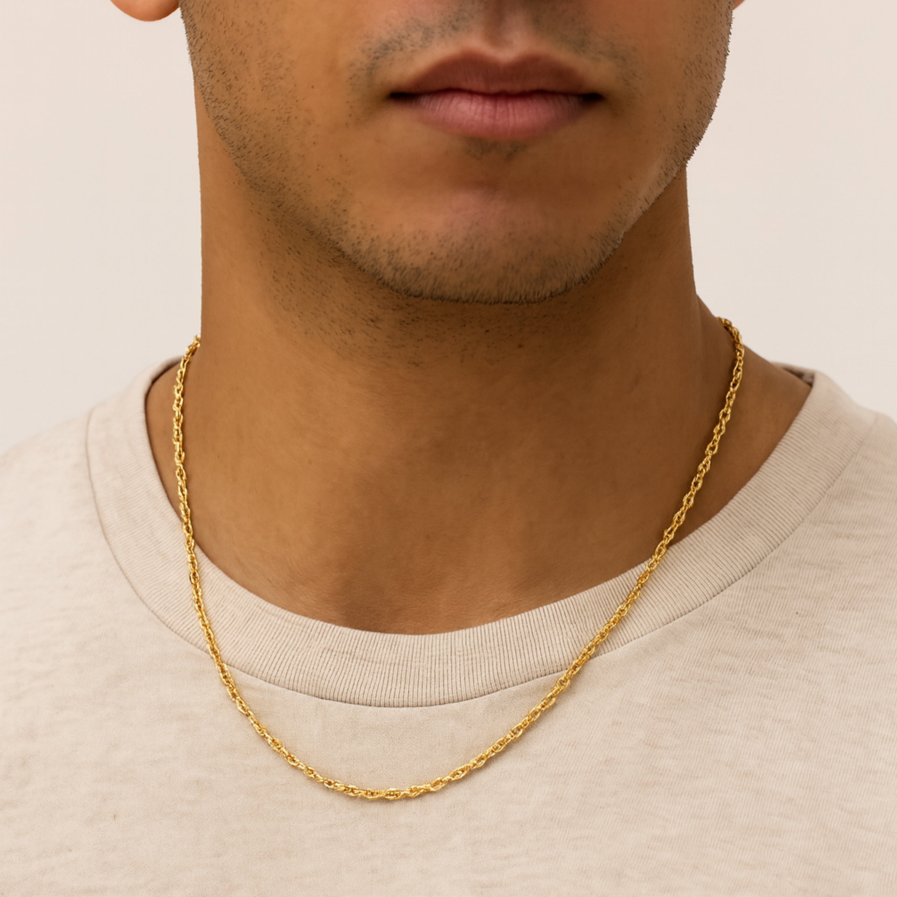 14K Double Bonded Gold 22" Rope chain lifestyle image on person