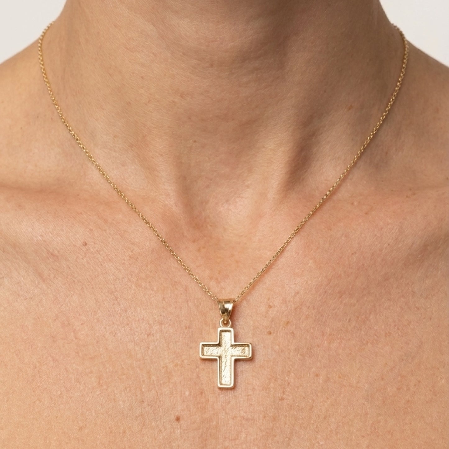 Solid 14K Double Bonded Gold XXS Plain lifestyle image on necklace