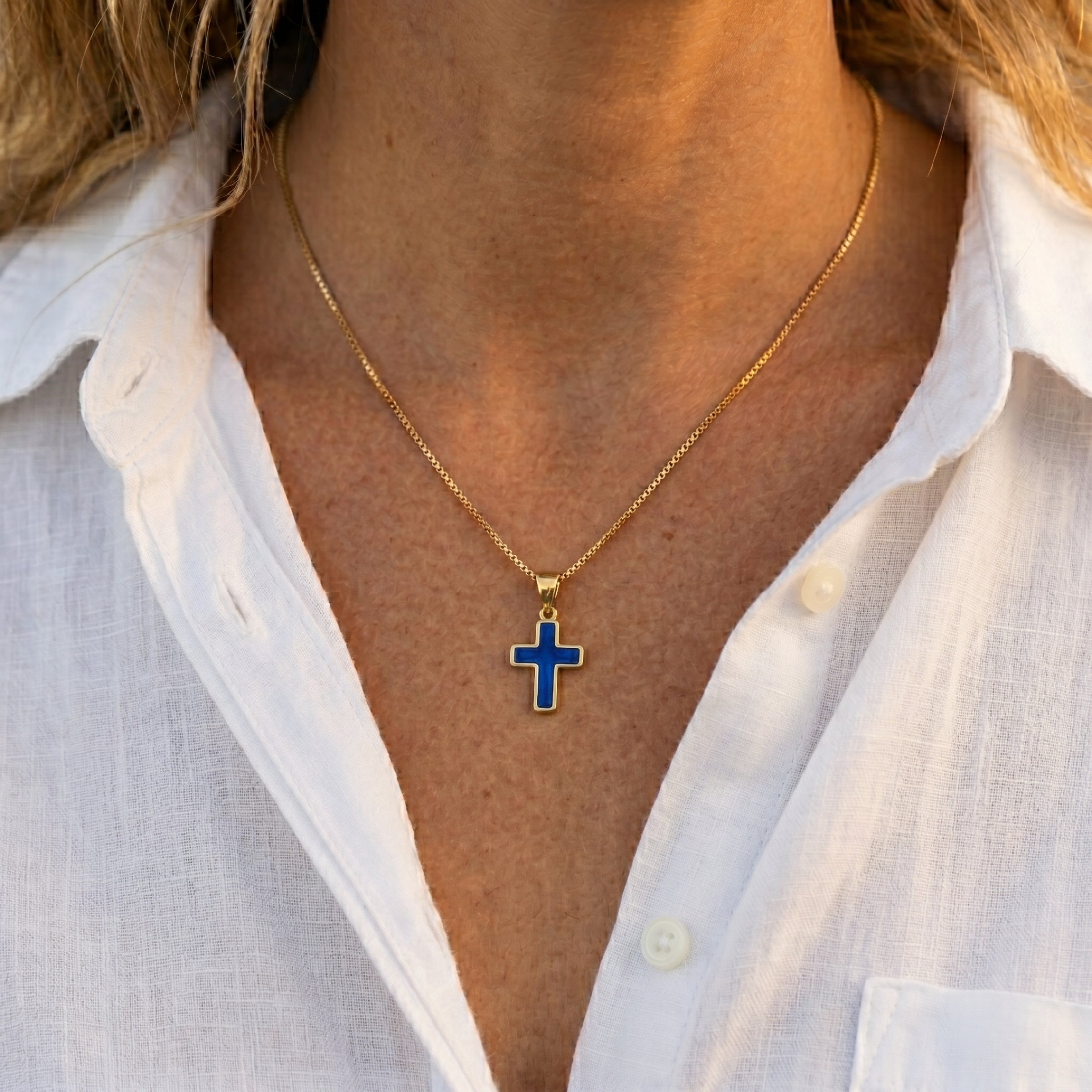 Solid 14K Double Bonded Gold Blue XXS lifestyle image pendant only