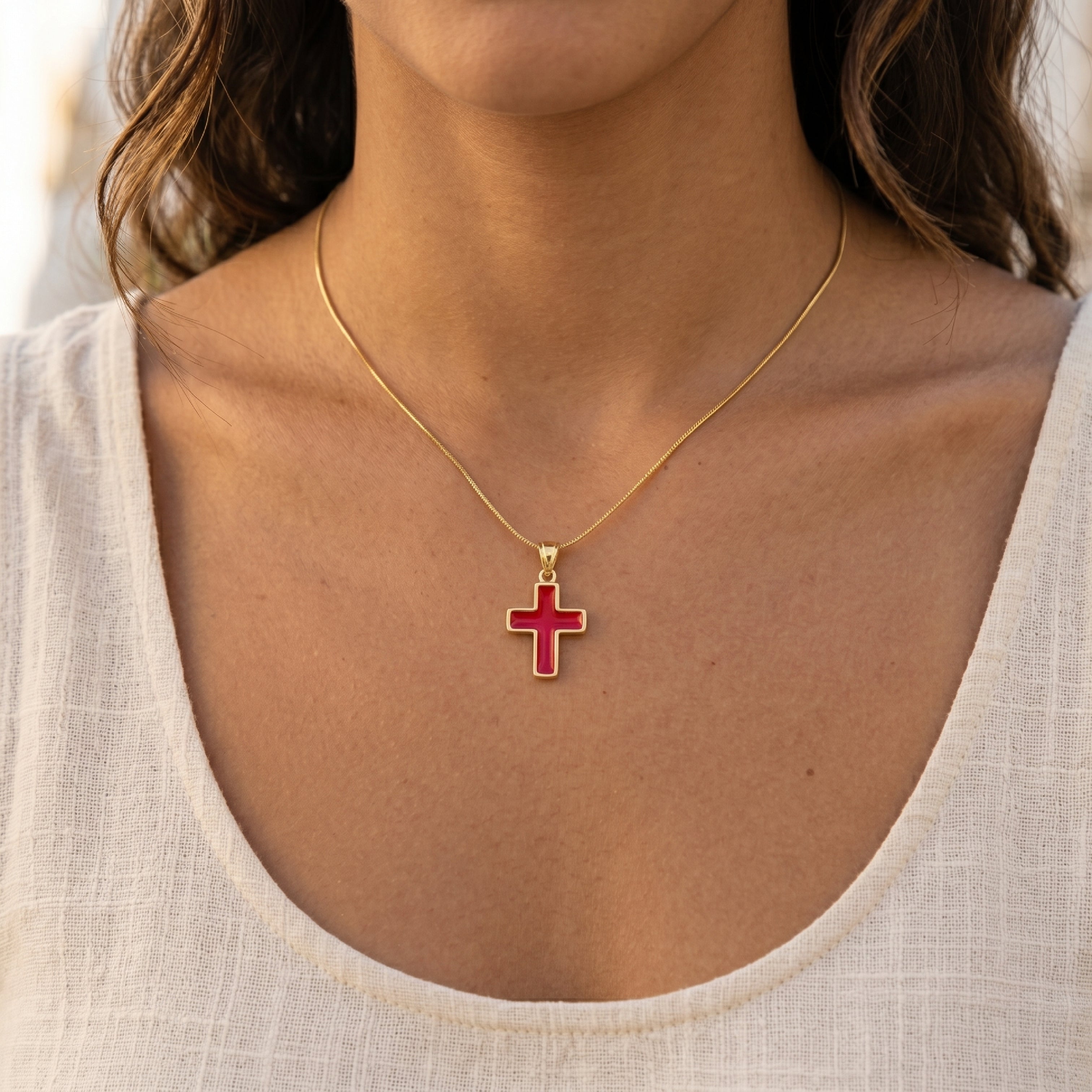Solid 14K Double Bonded Gold  XXS Red lifestyle image pendant only