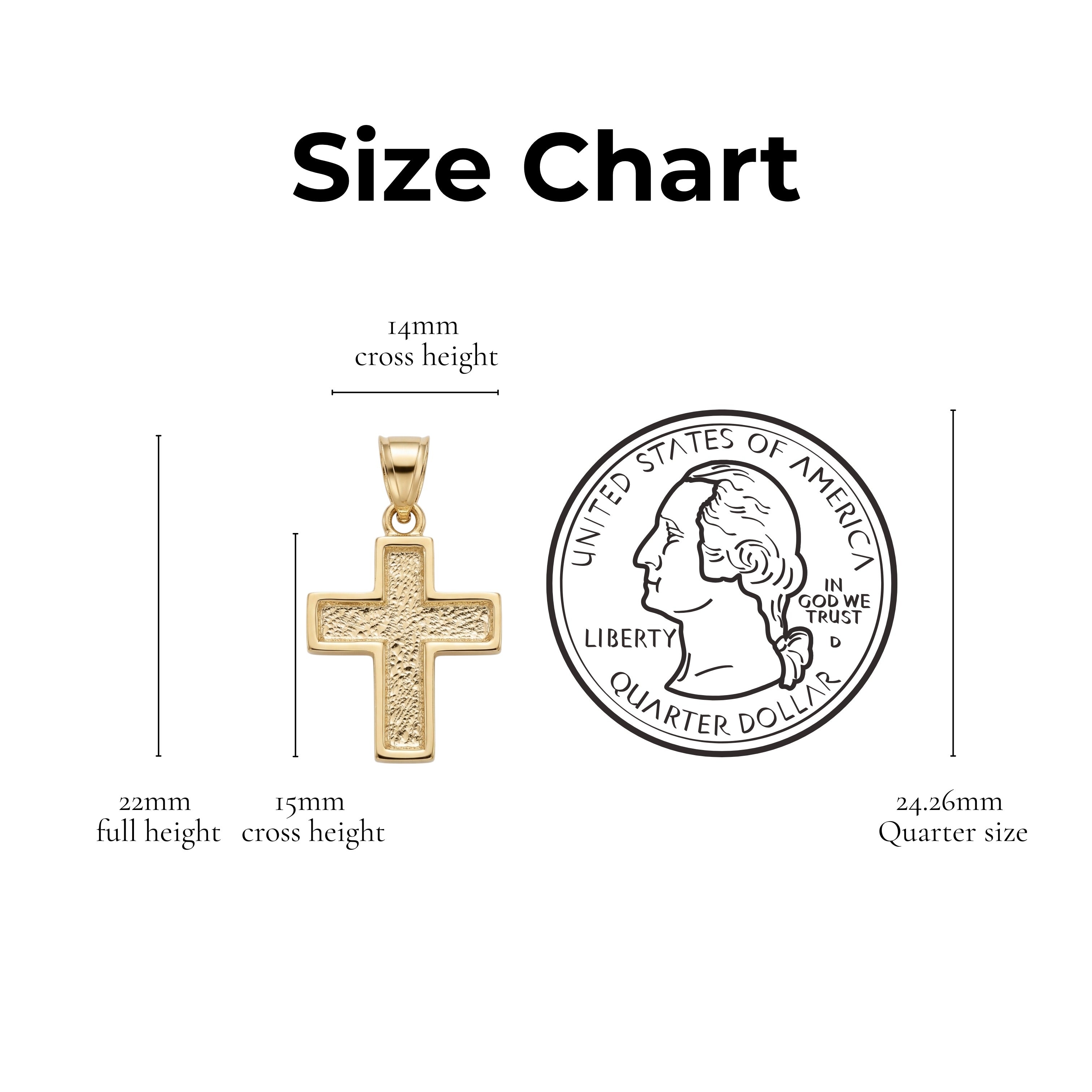 size_chart Solid 14K Double Bonded Gold  XXS Plain, Planet Earth, Red, White, Blue, Pearl, Purple Rain pendant only