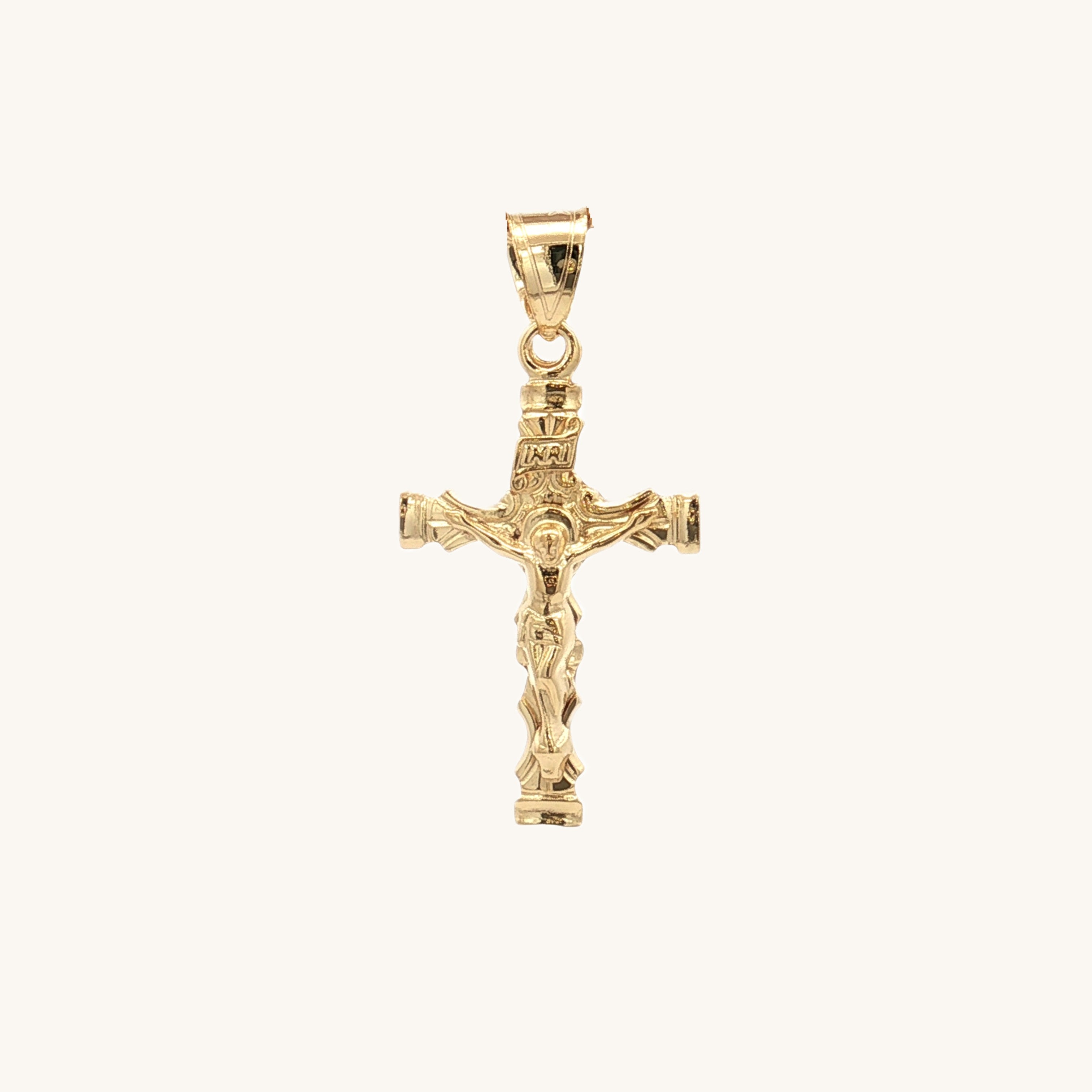 Solid 14K Double Bonded Gold Regal Scroll INRI Crucifix pendant only S size main image