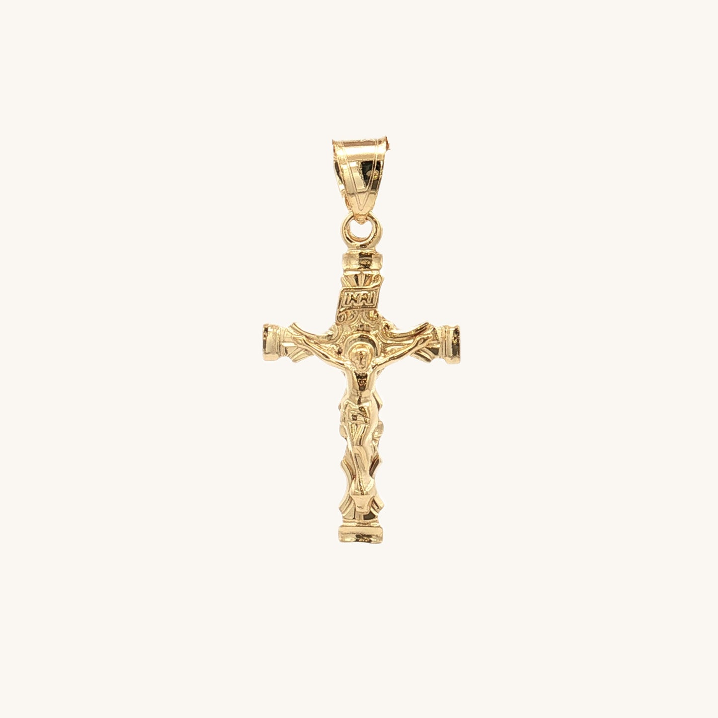 Solid 14K Double Bonded Gold Regal Scroll INRI Crucifix pendant only S size main image