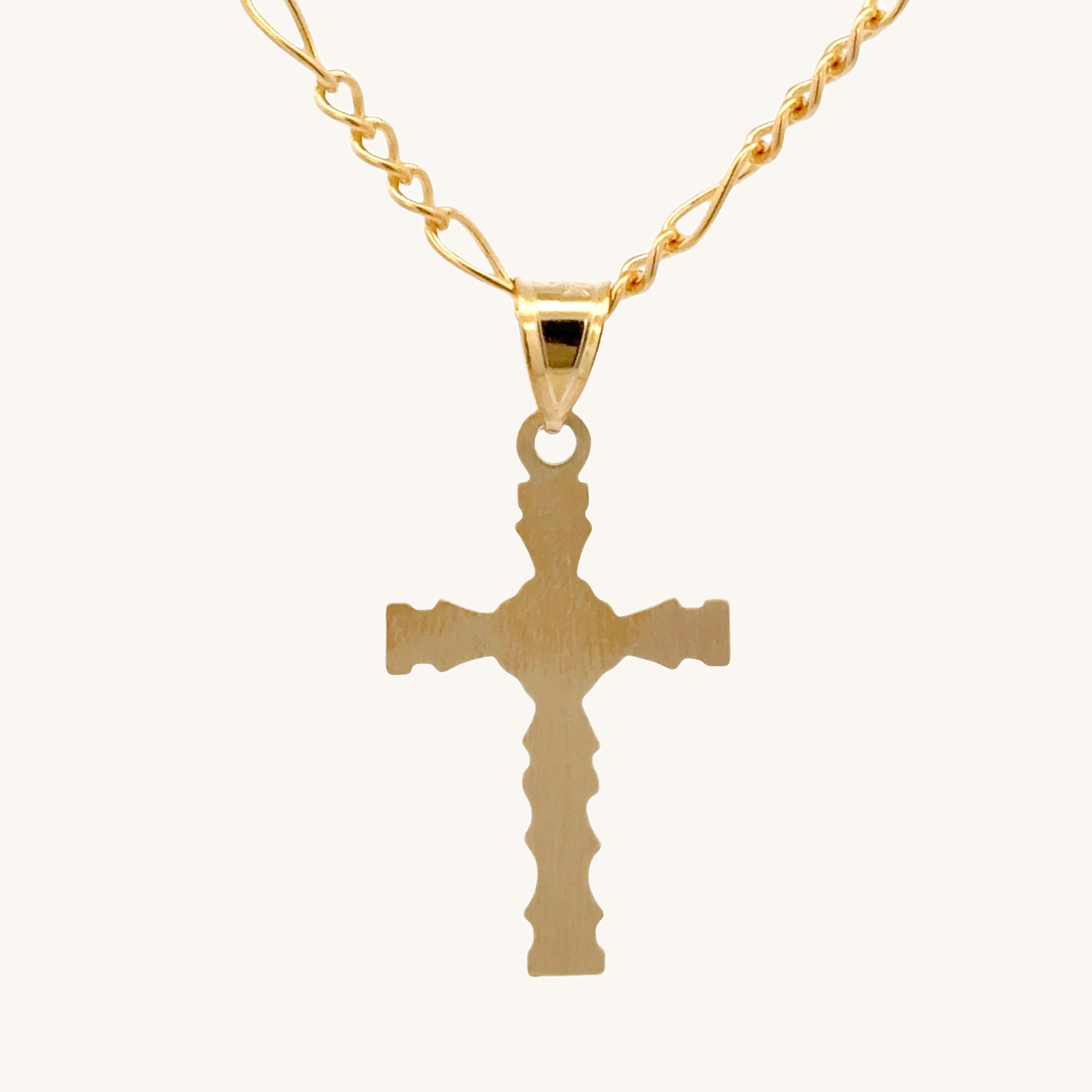 Solid 14K double bonded gold cross pendant with bold scrollwork and sculpted detailing, fine Christian jewelry. S Pendant Only on chain back image