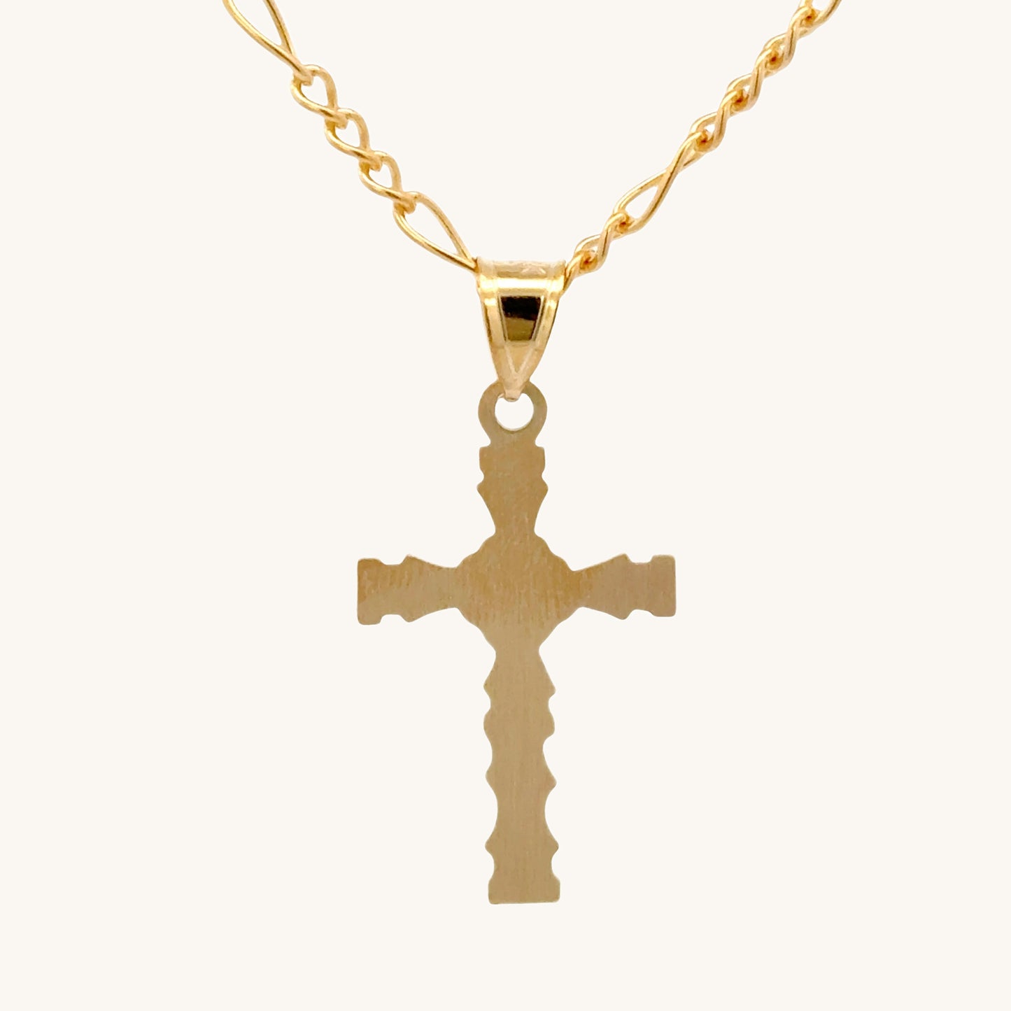 Solid 14K double bonded gold cross pendant with bold scrollwork and sculpted detailing, fine Christian jewelry. S Pendant Only on chain back image