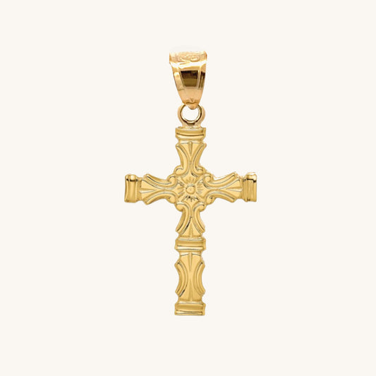 Solid 14K double bonded gold cross pendant with bold scrollwork and sculpted detailing, fine Christian jewelry. S Pendant Only main image