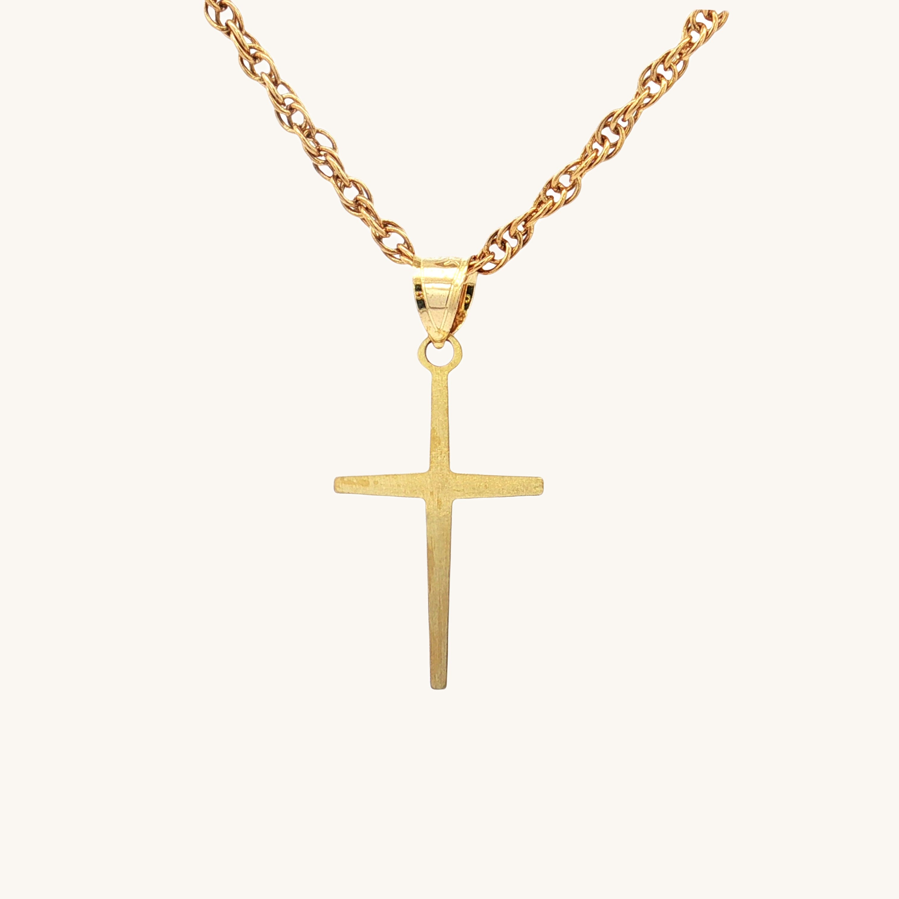 Solid 14K Double Bonded Gold Slim Cross pendant only S size back image