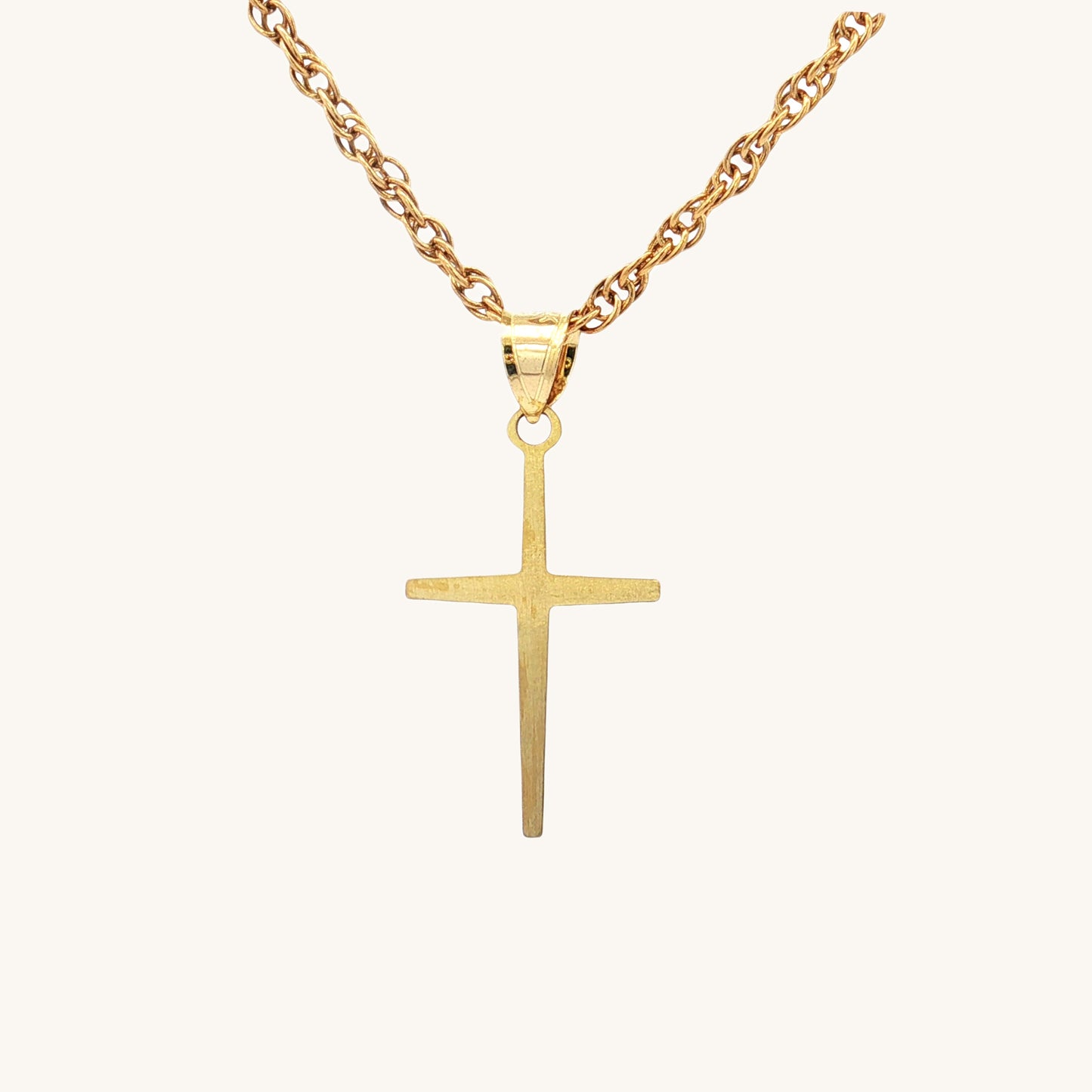 Solid 14K Double Bonded Gold Slim Cross pendant only S size back image