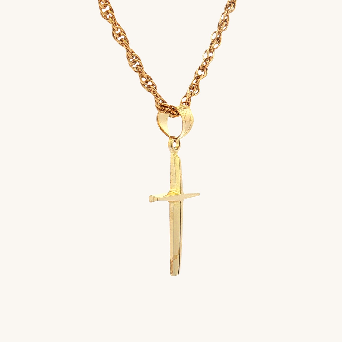Solid 14K Double Bonded Gold Slim Cross pendant only S size side image