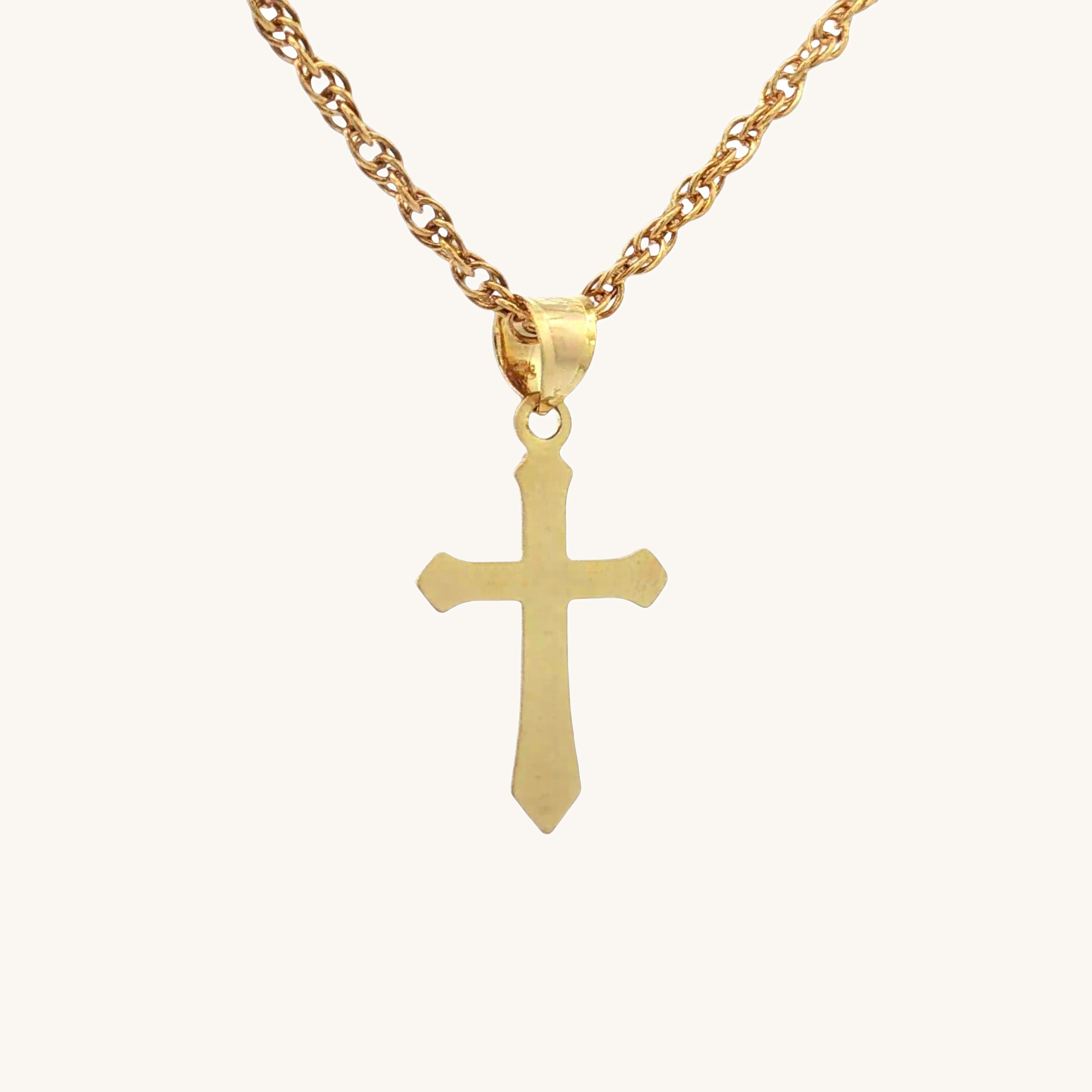 Solid 14K Double Bonded Gold Angled Cross pendant only S size back image