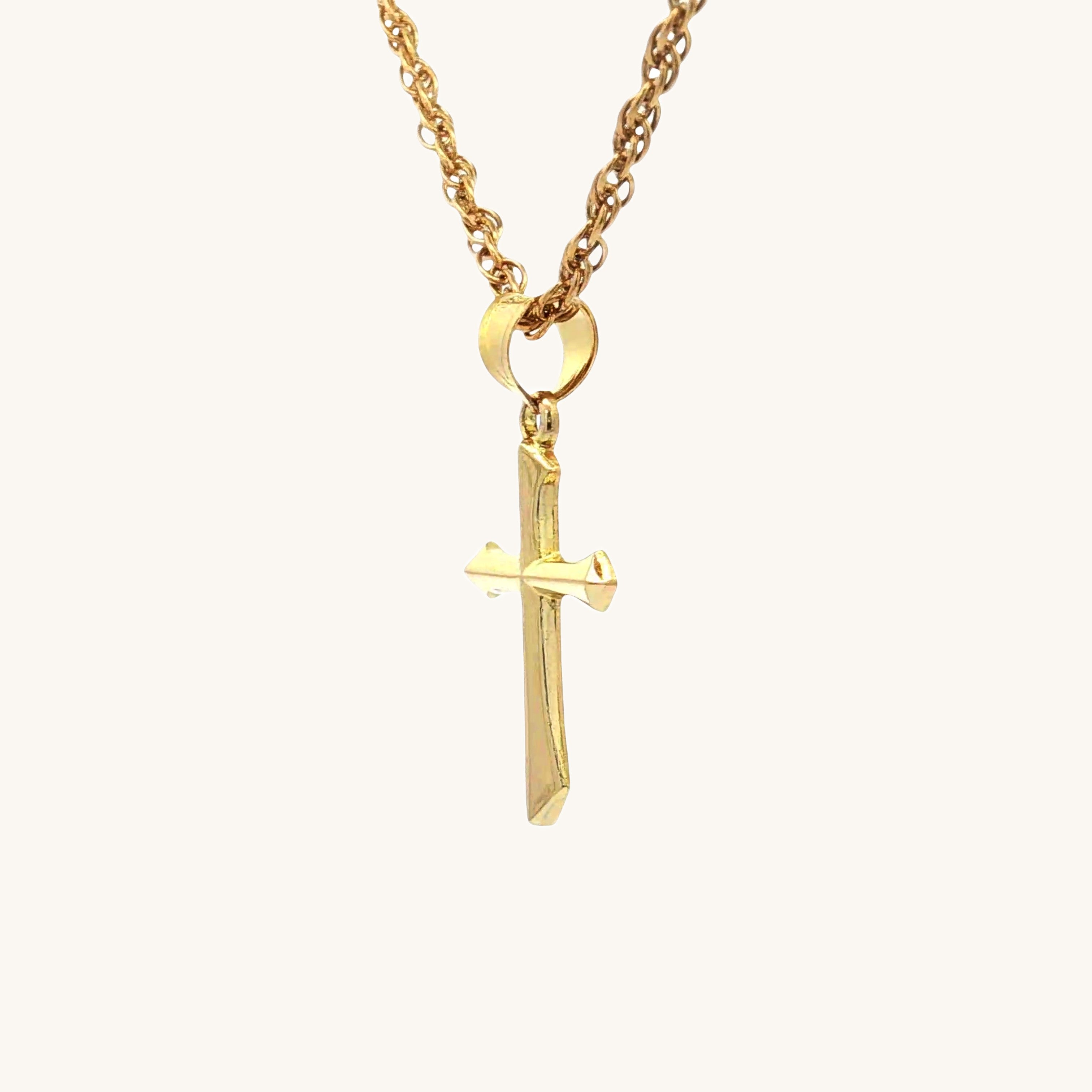 Solid 14K Double Bonded Gold Angled Cross pendant only S size side image