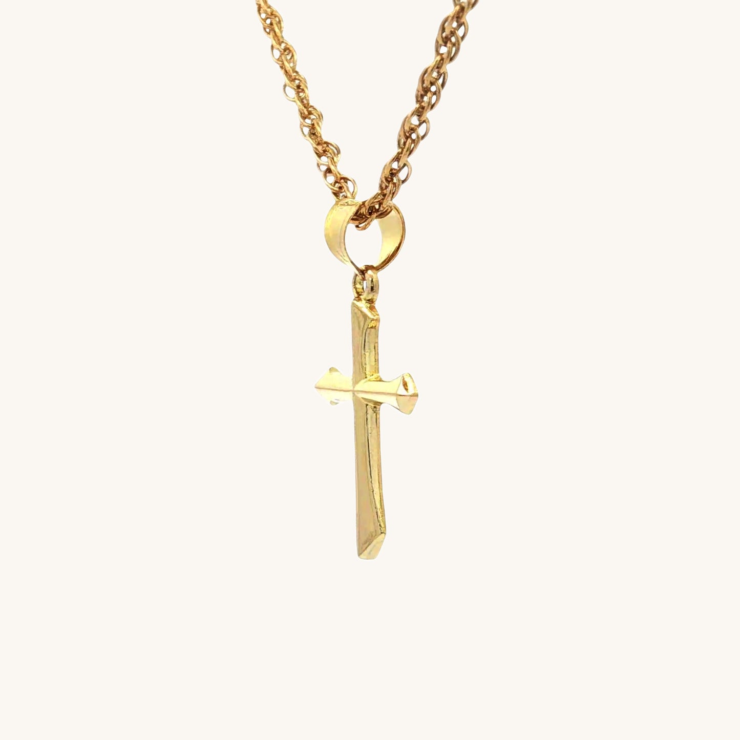 Solid 14K Double Bonded Gold Angled Cross pendant only S size side image