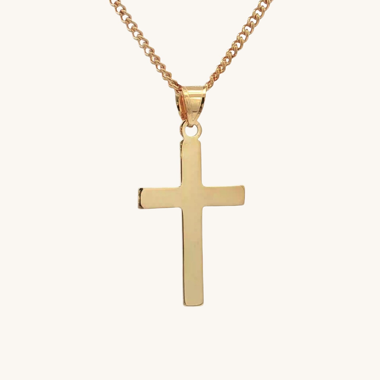 Solid 14K Double Bonded Gold Timeless Simple Plain Polished Cross Pendant Only XXL M S main image on chain