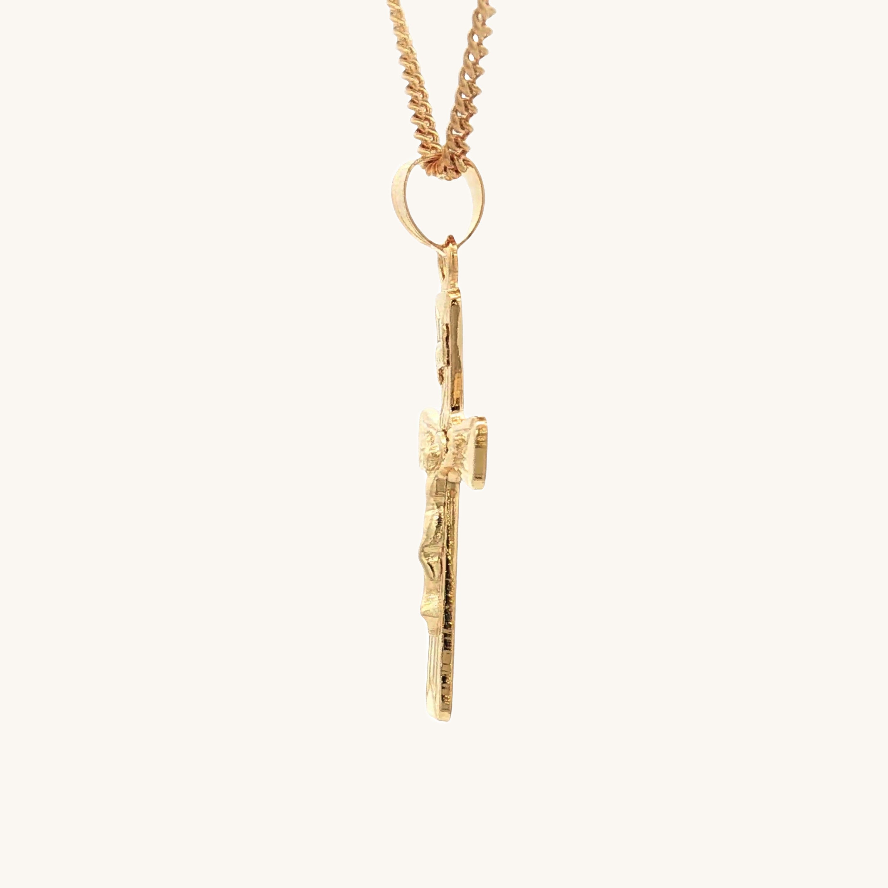 Solid 14K Double Bonded Gold Flower INRI Crucifix pendant only M S size side image