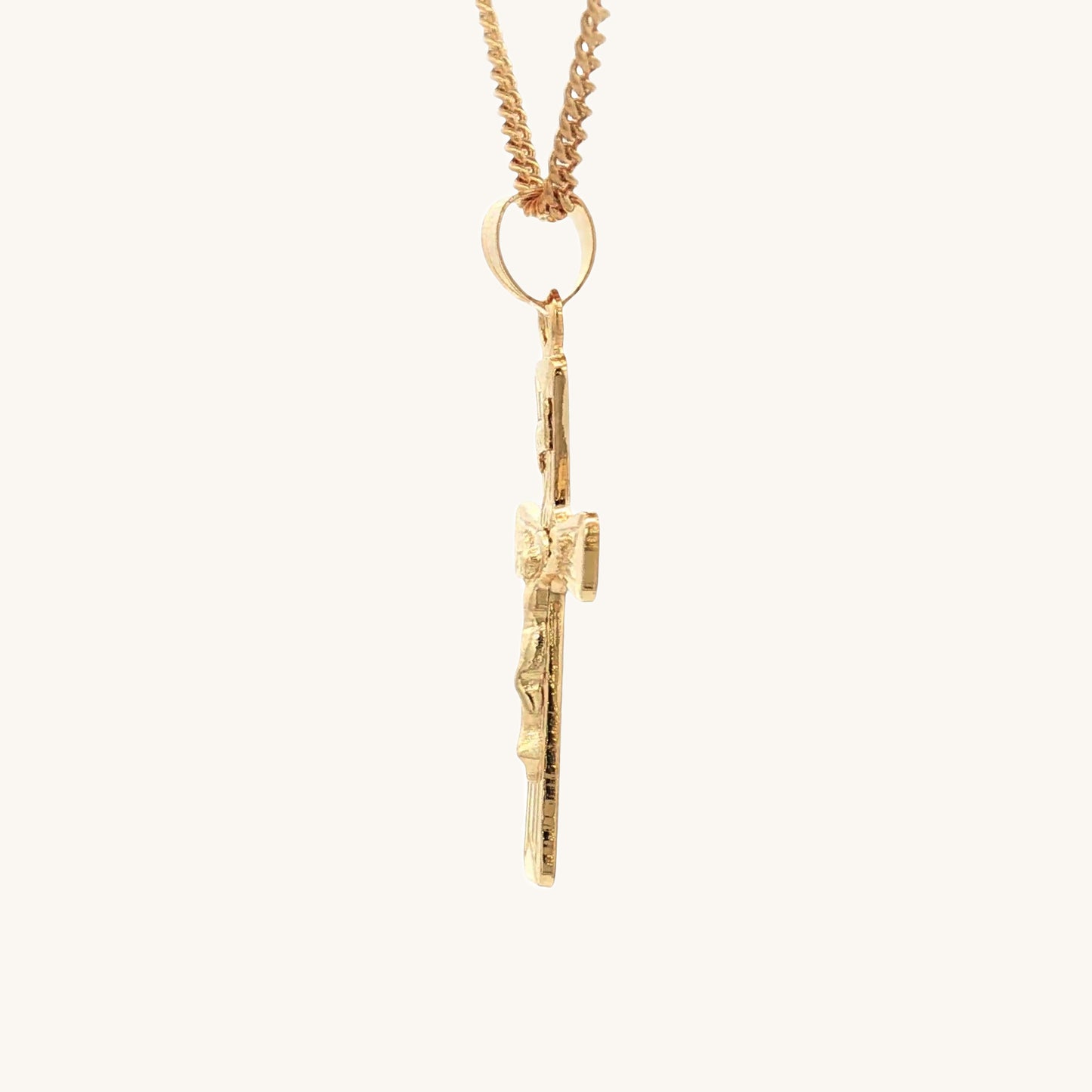 Solid 14K Double Bonded Gold Flower INRI Crucifix pendant only M S size side image