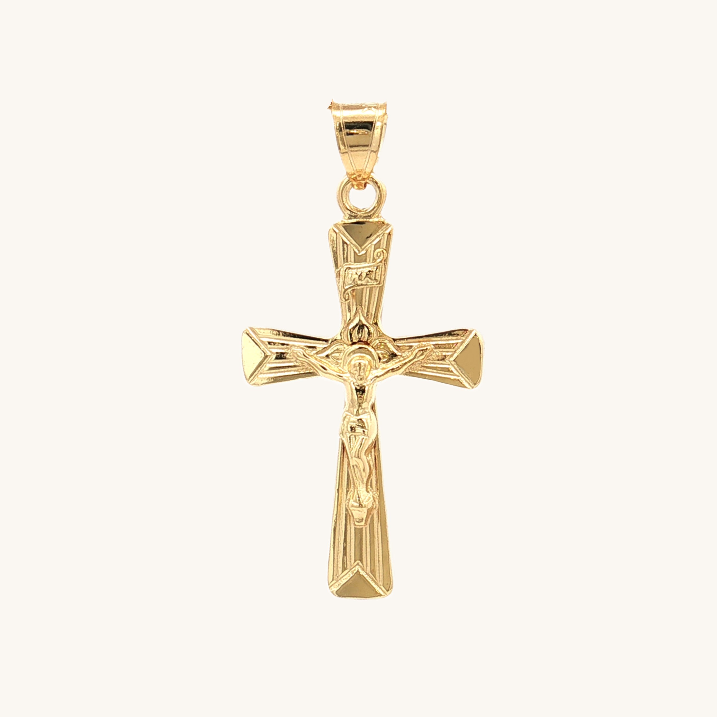 Solid 14K Double Bonded Gold Flower INRI Crucifix pendant only M S size main image
