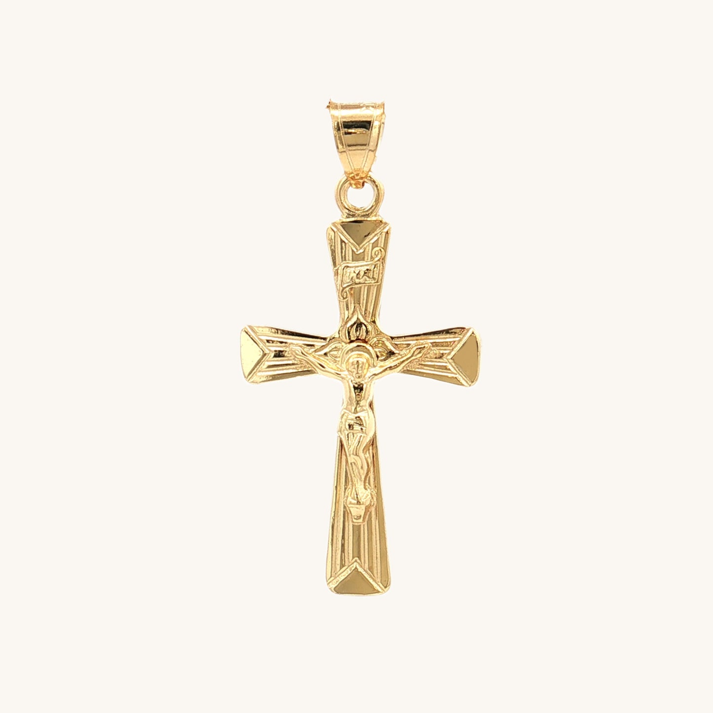 Solid 14K Double Bonded Gold Flower INRI Crucifix pendant only M S size main image