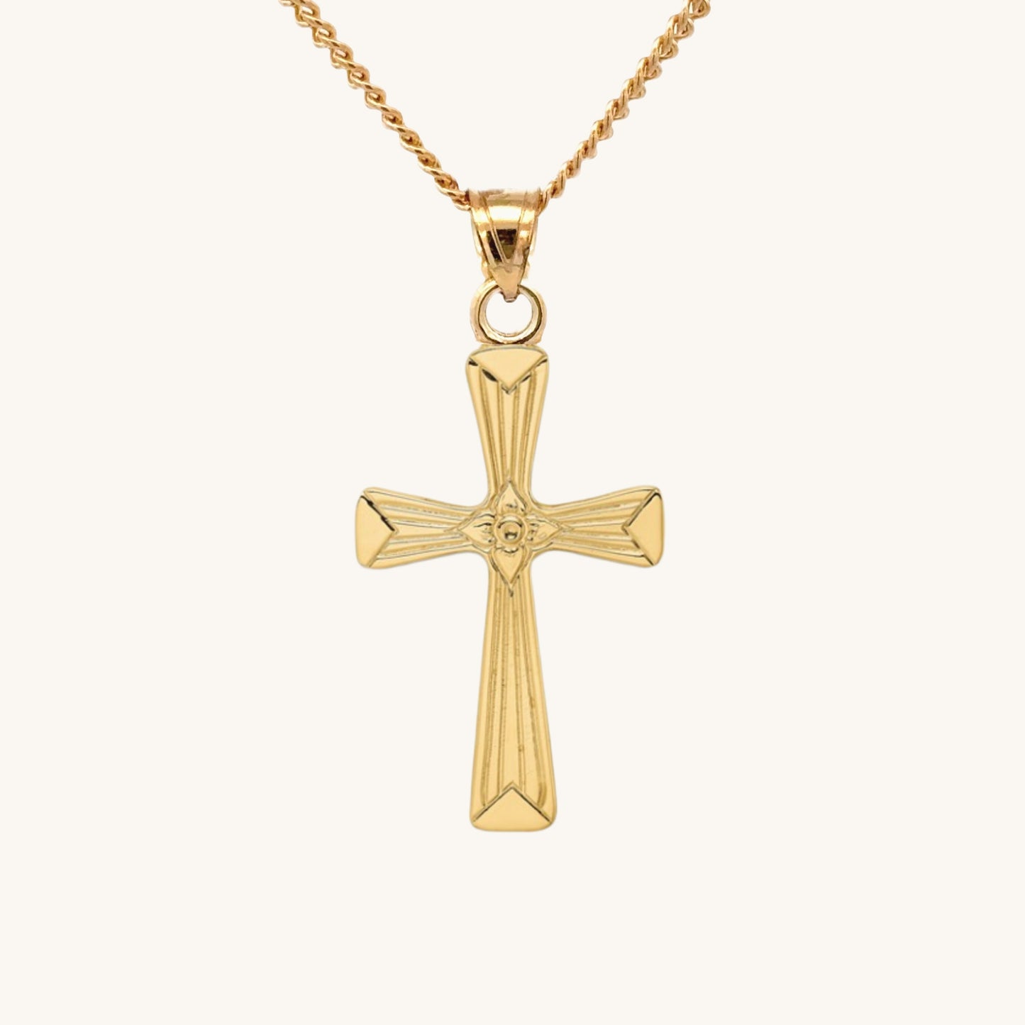 14K Double Bonded Gold flower cross pendant on a chain main image pendant only M S
