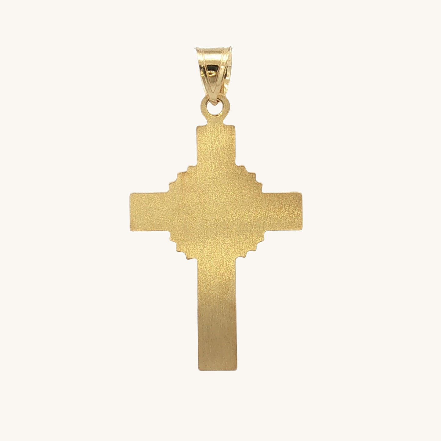Solid 14K Double Bonded Gold Sunburst Cross M pendant only back image