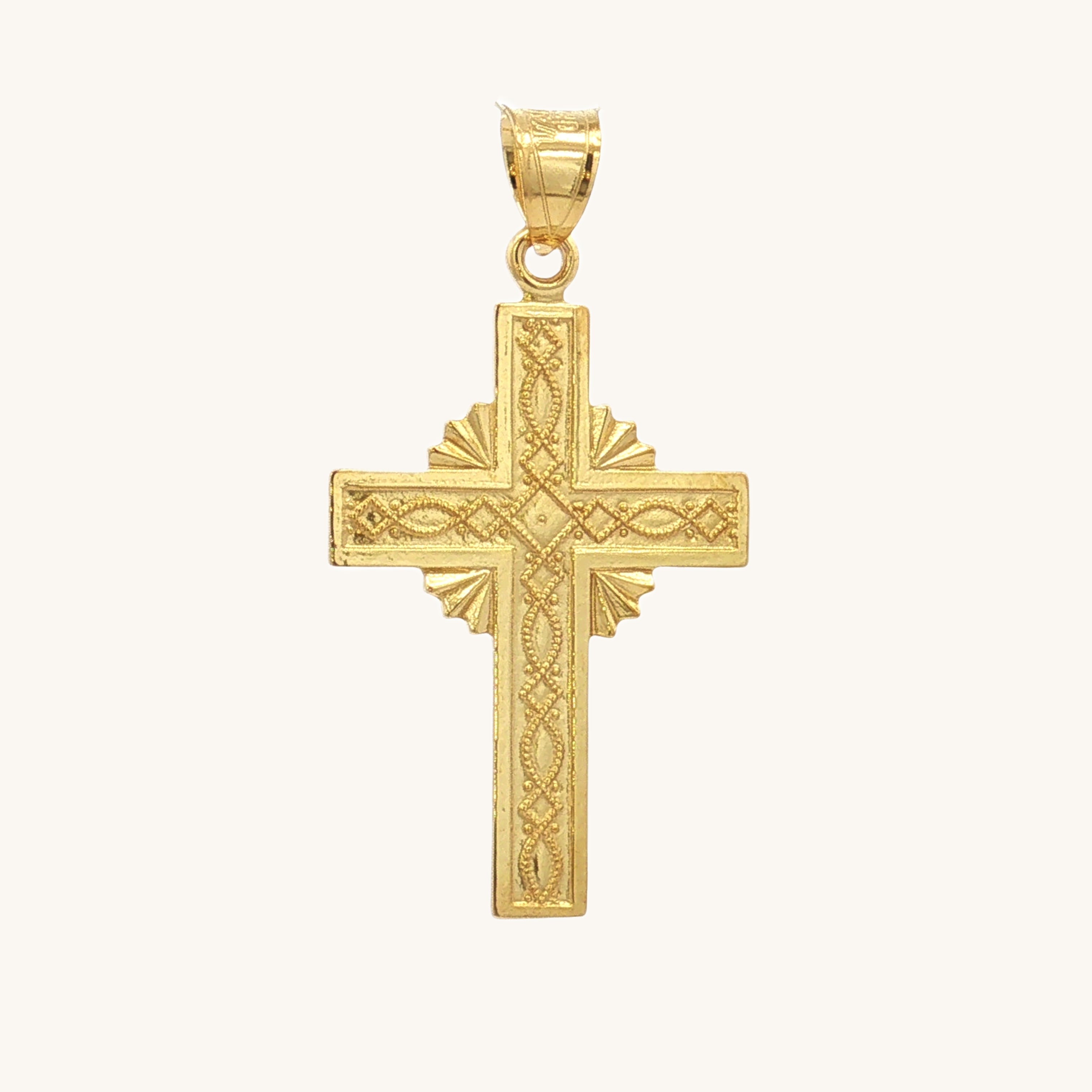 Solid 14K Double Bonded Gold Sunburst Cross M pendant only main image