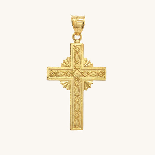 Solid 14K Double Bonded Gold Sunburst Cross M pendant only main image