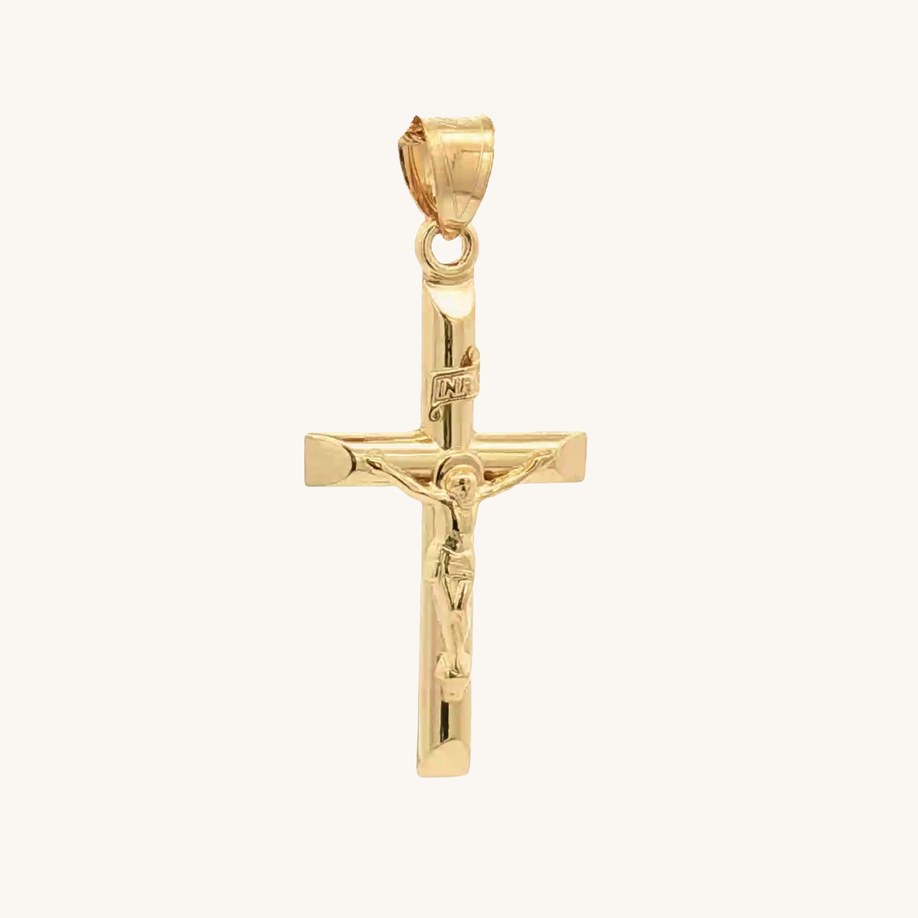 Solid 14K Double Bonded Gold INRI Crucifix M Pendant Only main image