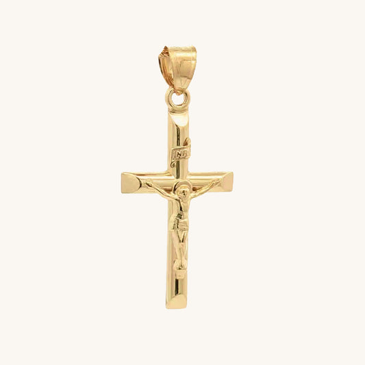 Solid 14K Double Bonded Gold INRI Crucifix M Pendant Only main image