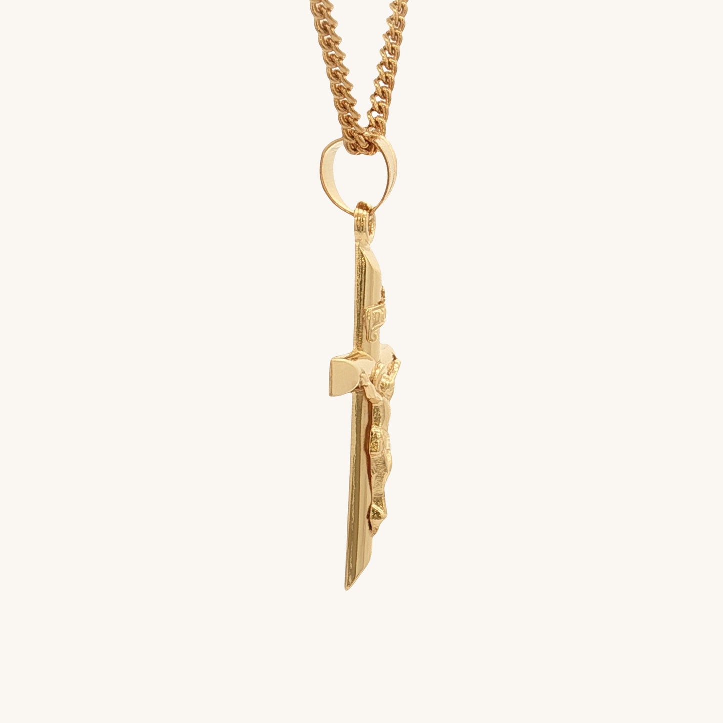 Solid 14K Double Bonded Gold INRI Crucifix M Pendant Only side image