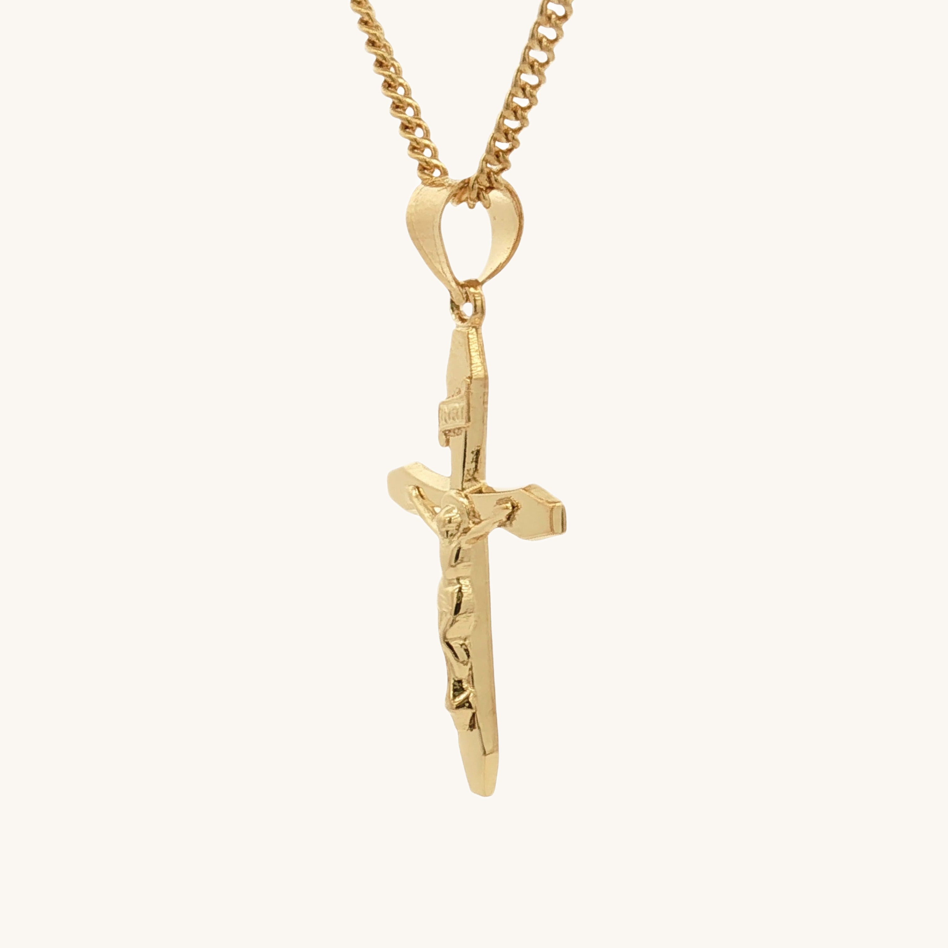 14K Double Bonded Gold INRI Crucifix Cross M size pendant only side image