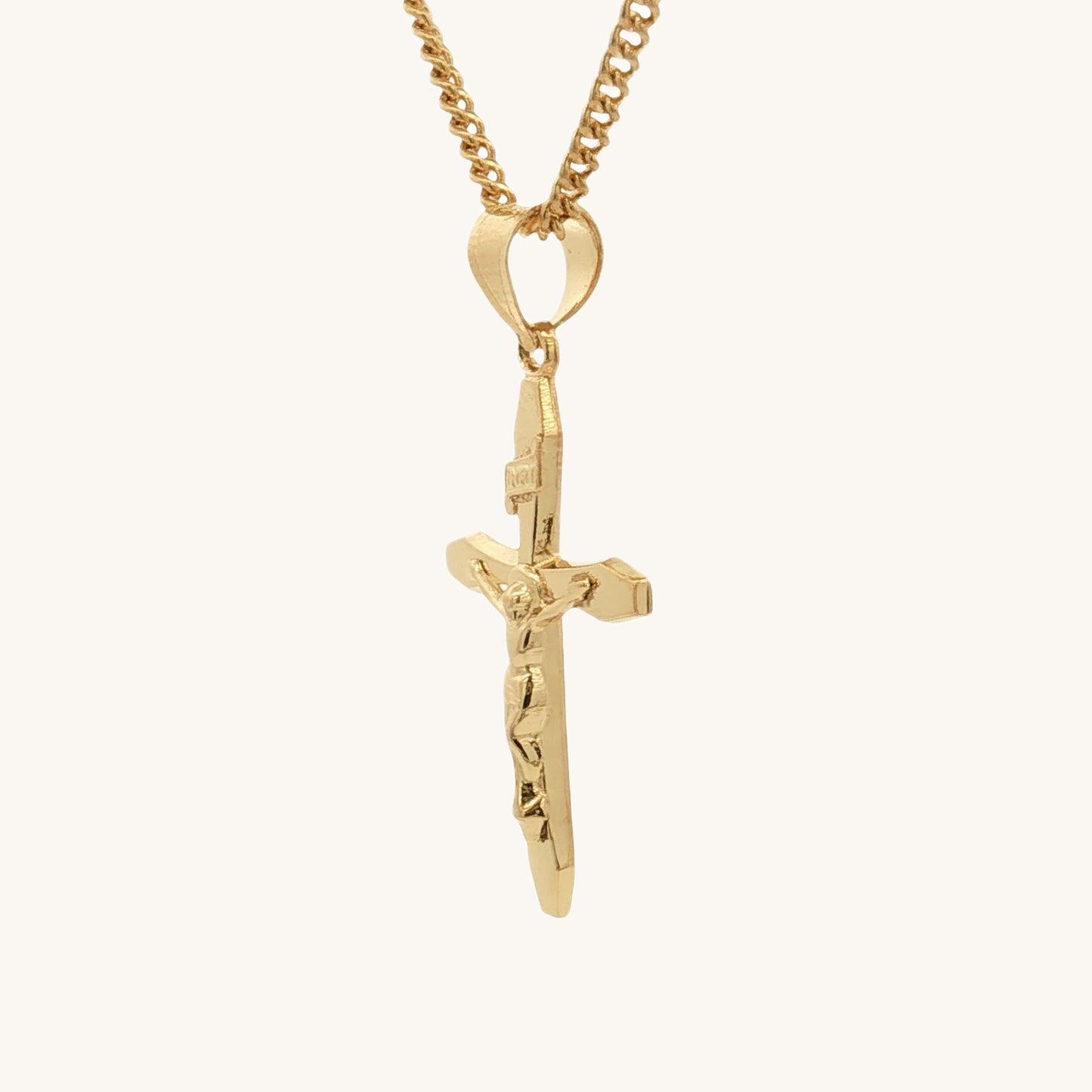 14K Double Bonded Gold INRI Crucifix Cross M size pendant only side image