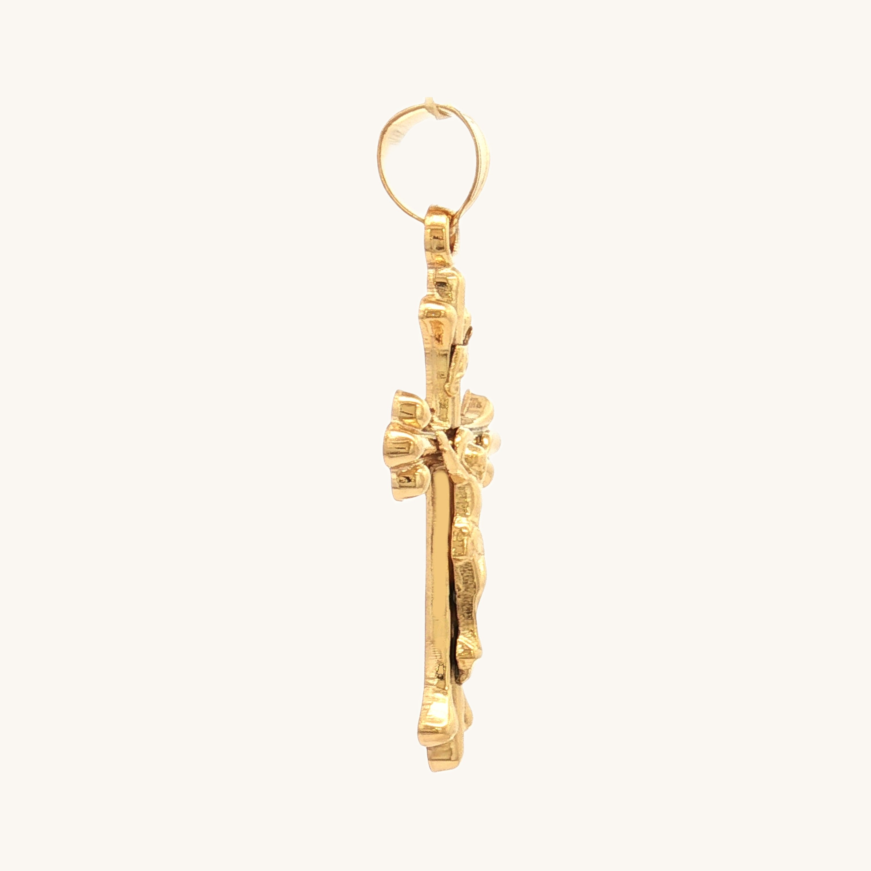 Solid 14K Double Bonded Gold Cathedral INRI Crucifix pendant only side image