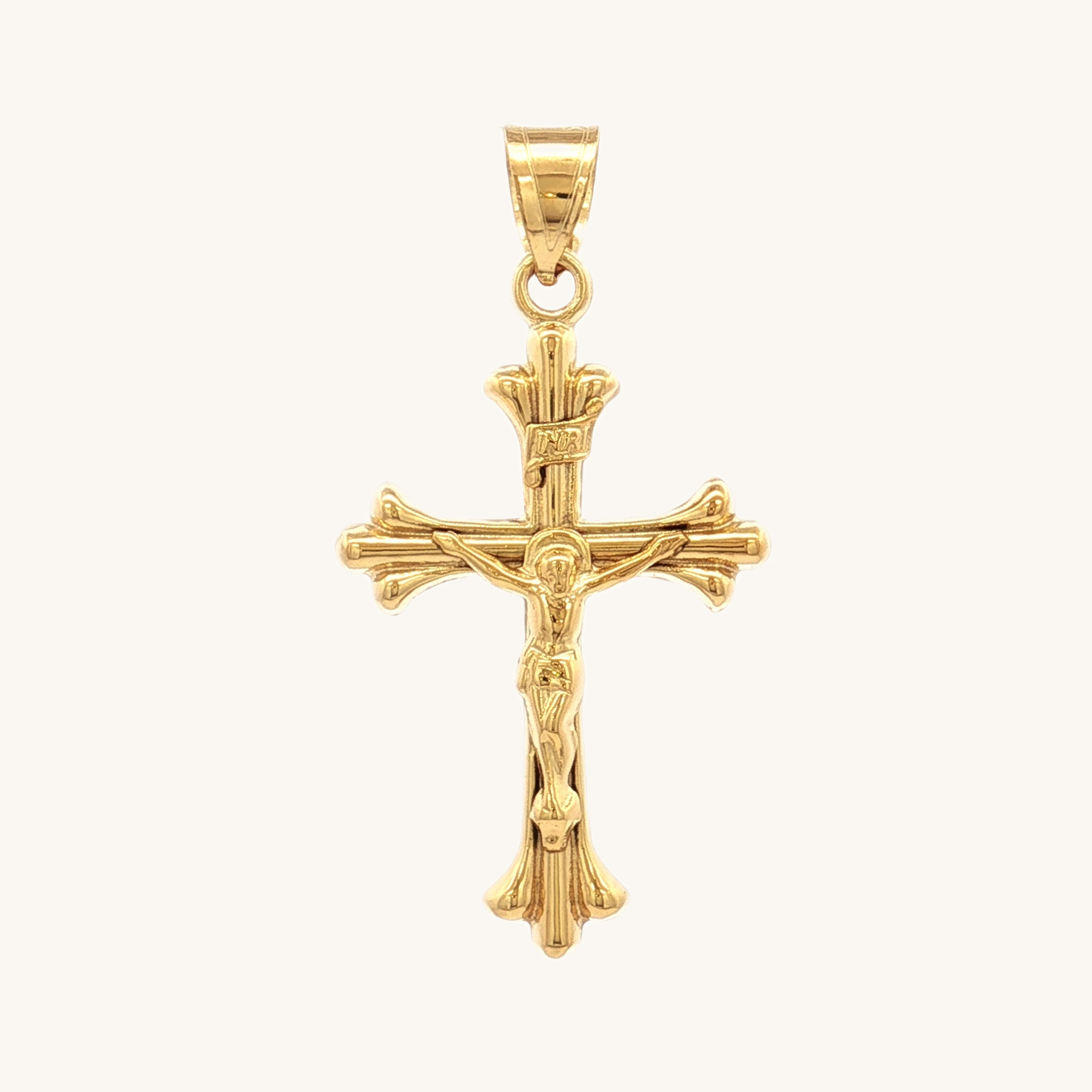 Solid 14K Double Bonded Gold Cathedral INRI Crucifix pendant only main image