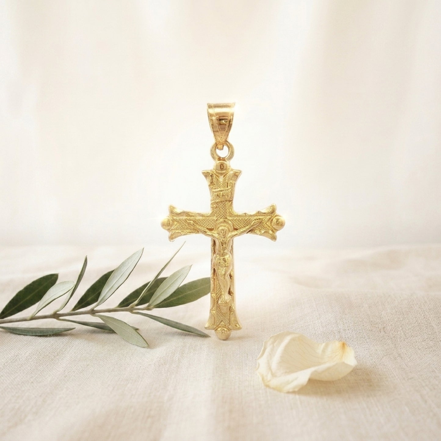 Solid 14K Double Bonded Gold Florentine INRI Crucifix M pendant only product lifestlye image