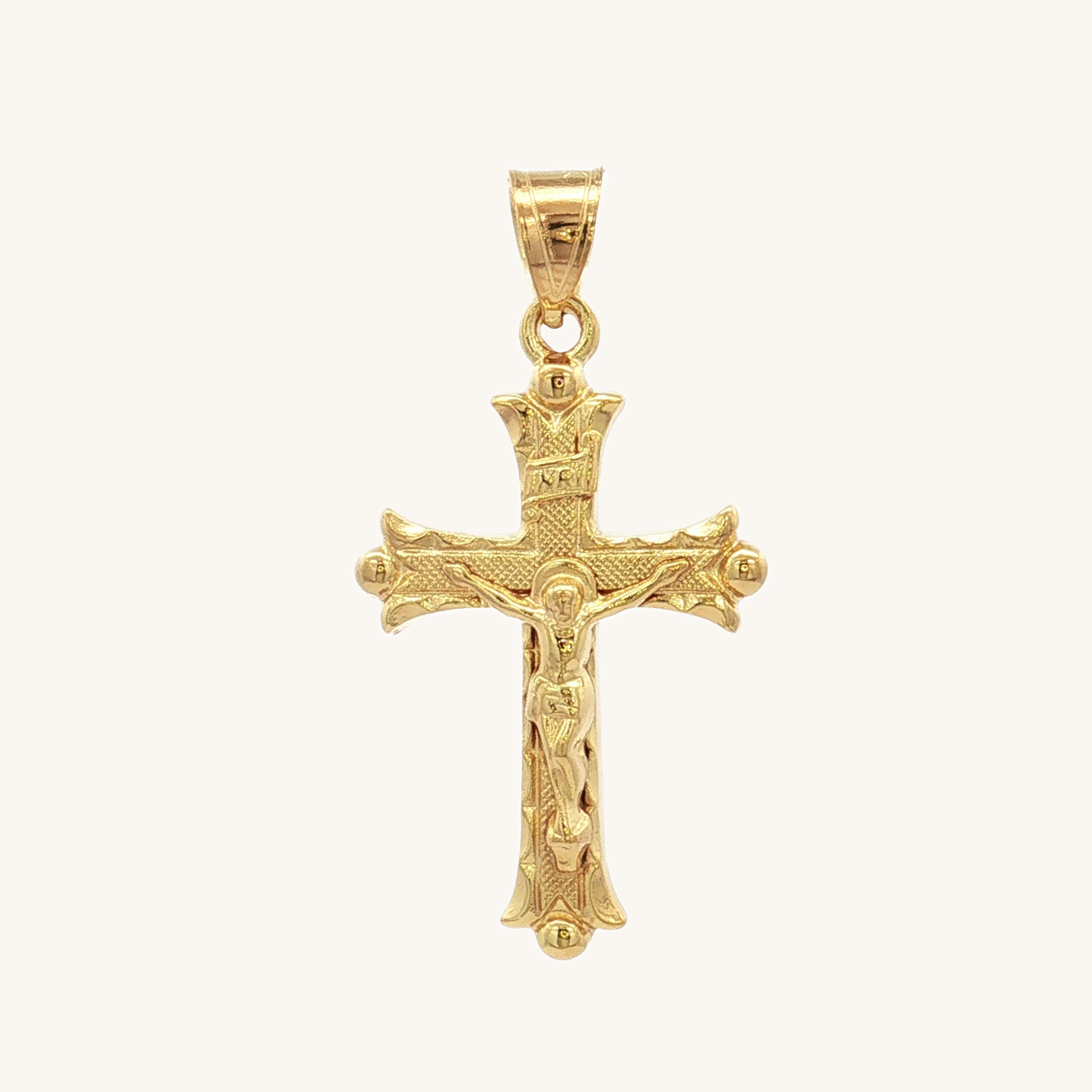 Solid 14K Double Bonded Gold Florentine INRI Crucifix M pendant only main image