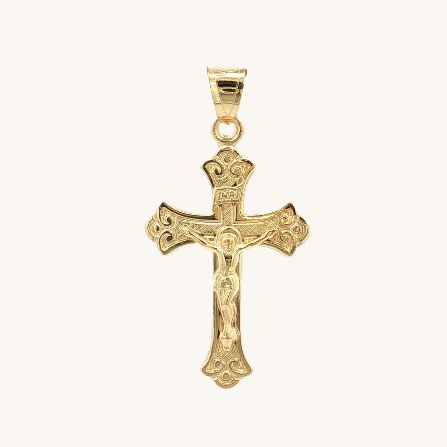 Solid 14K Double Bonded Gold INRI Crucifix M S sizes pendant only main image