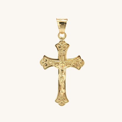 Solid 14K Double Bonded Gold INRI Crucifix M S sizes pendant only main image