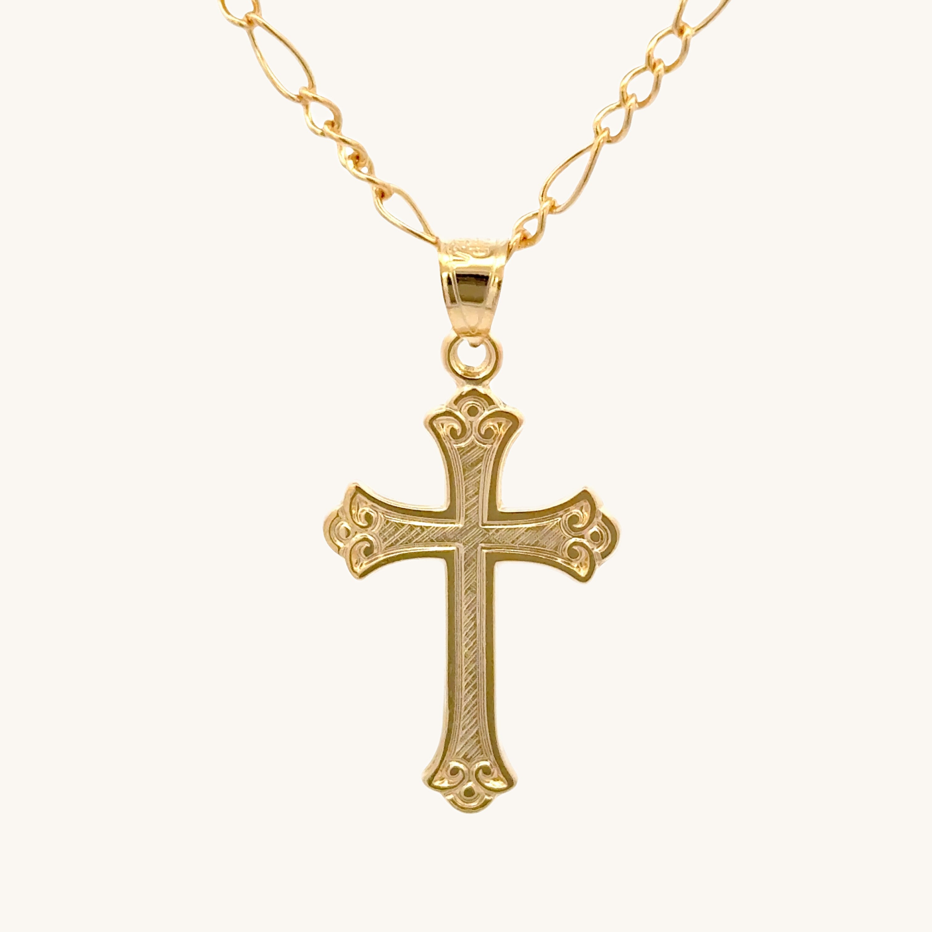 Solid 14K Double Bonded Gold Ornate Cross Pendant Only M S on chain image